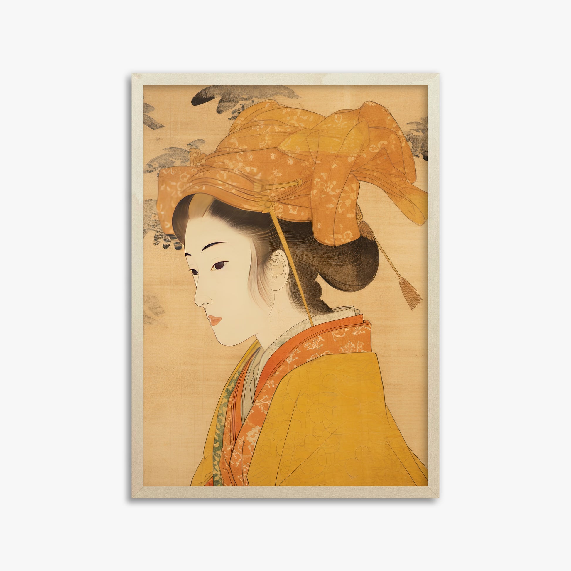 Golden Kimono Elegance, 50x70cm Framed Poster With Lime Wood Frame
