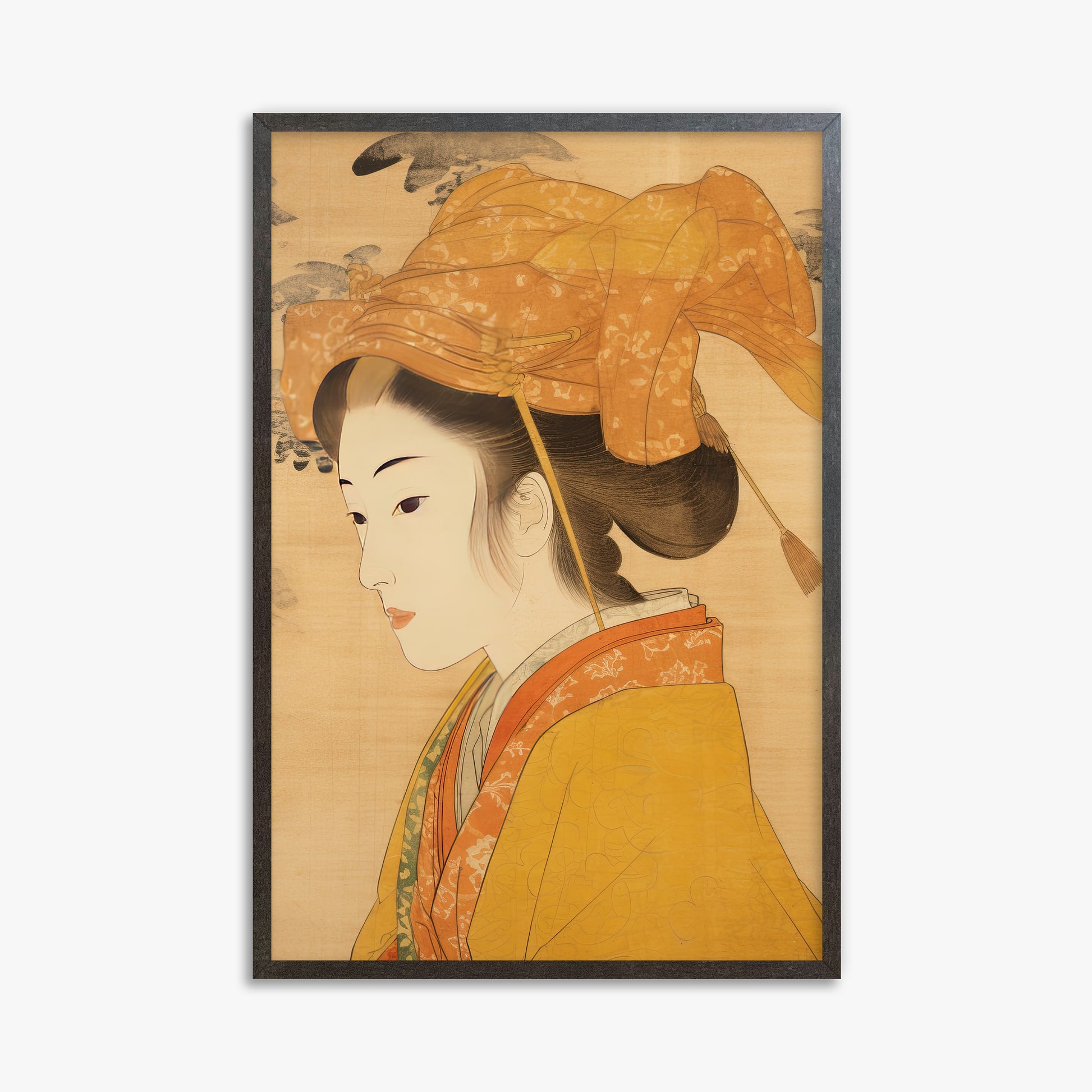 Golden Kimono Elegance, 61x91cm Framed Poster With Espresso Frame