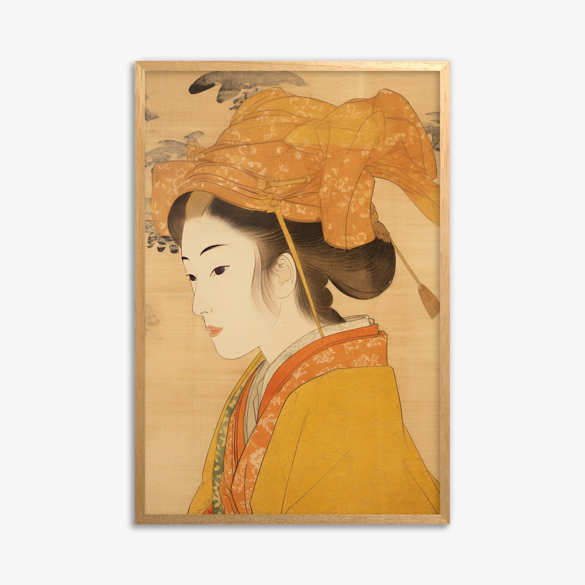 Golden Kimono Elegance, 61x91cm Framed Poster With Oak Frame