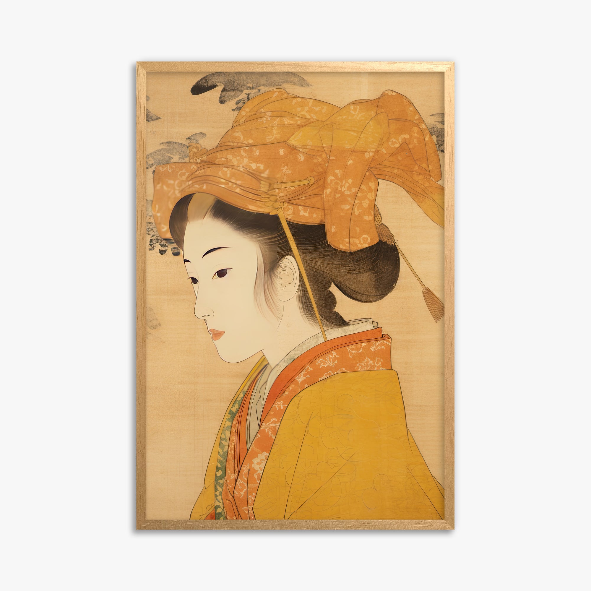 Golden Kimono Elegance, 61x91cm Framed Poster With Oak Frame