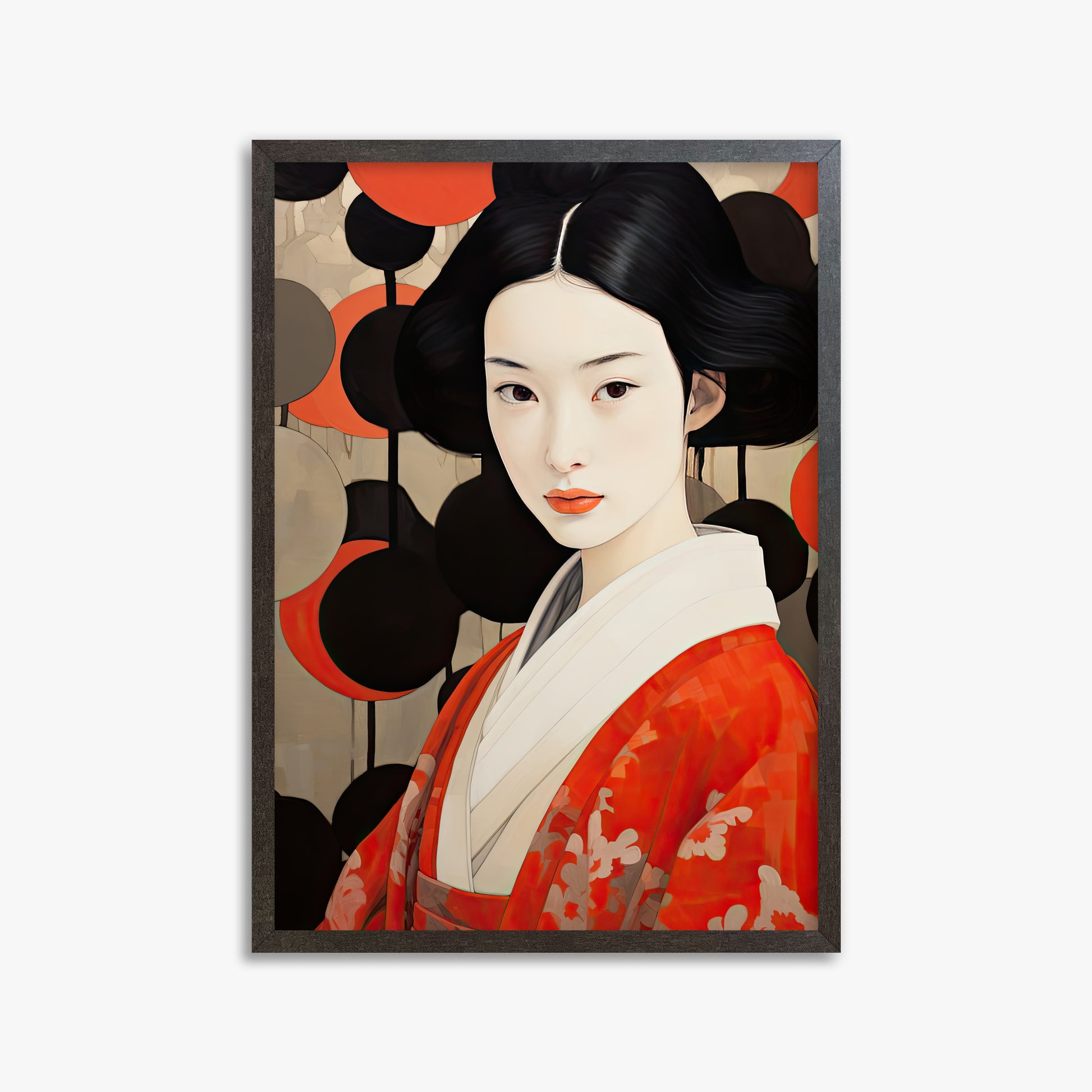 Crimson Circle Muse, 50x70cm Framed Poster With Espresso Frame