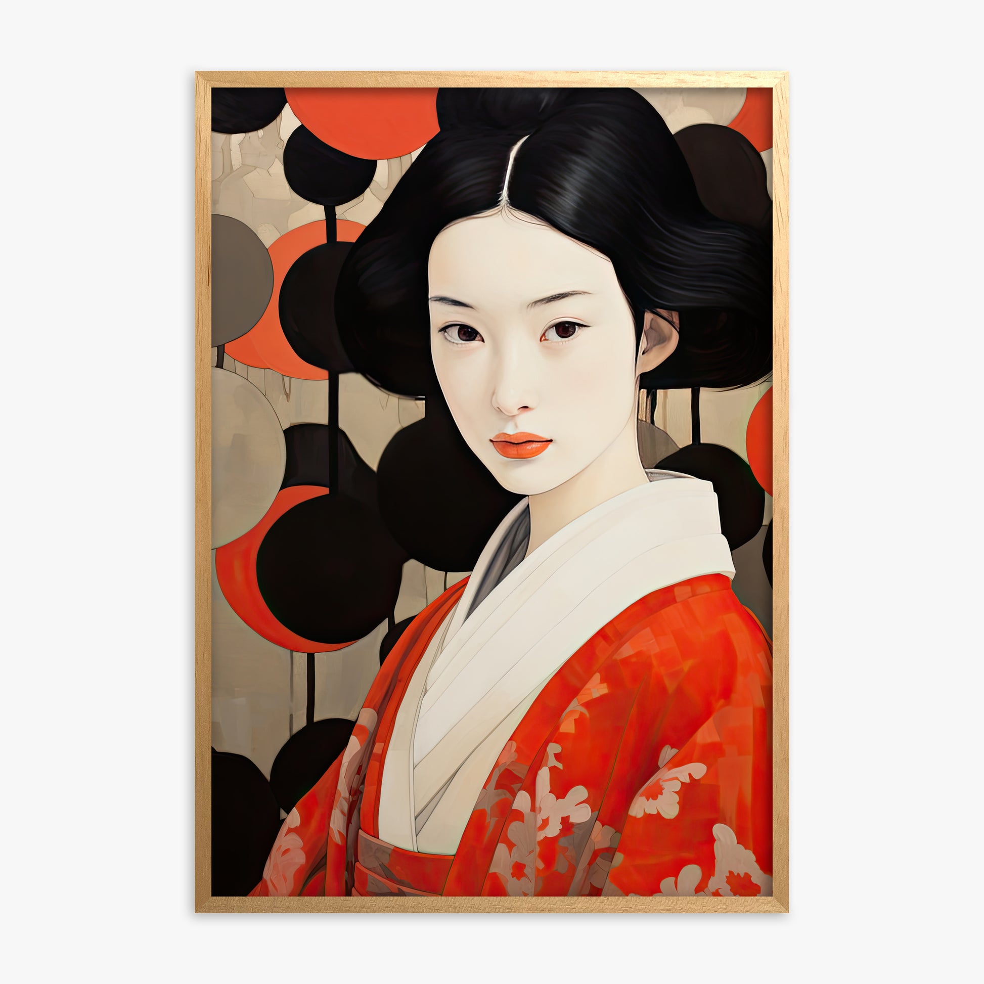 Crimson Circle Muse, Oak Framed Poster With Oak Frame