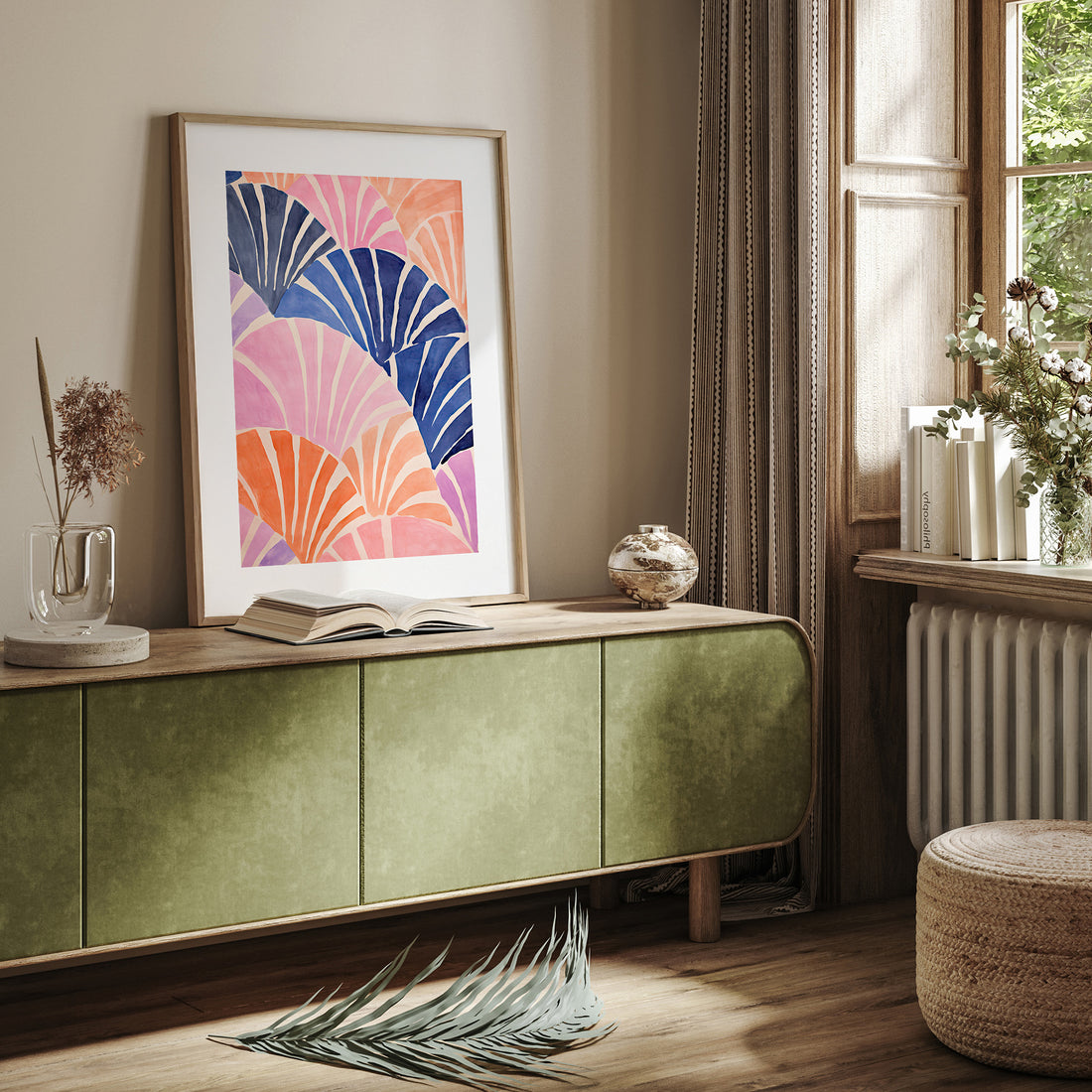 Coral Fan Waves, 50x70cm Framed Poster With Black Frame