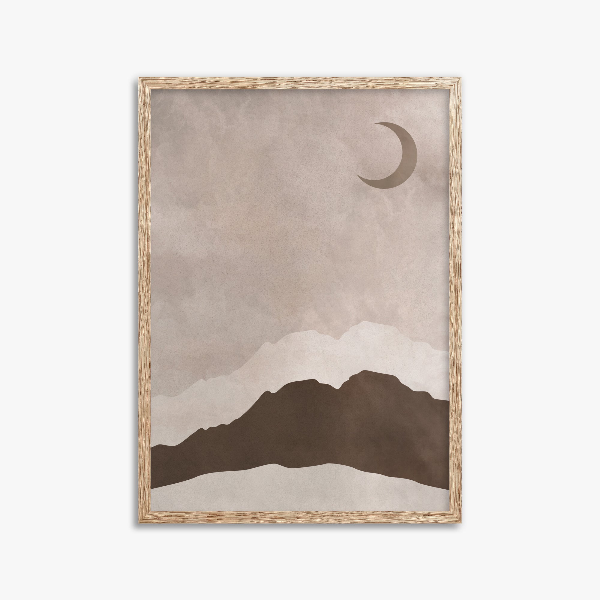 Crescent Mountain Silhouette, 50x70cm Framed Poster With Raw Oak Frame