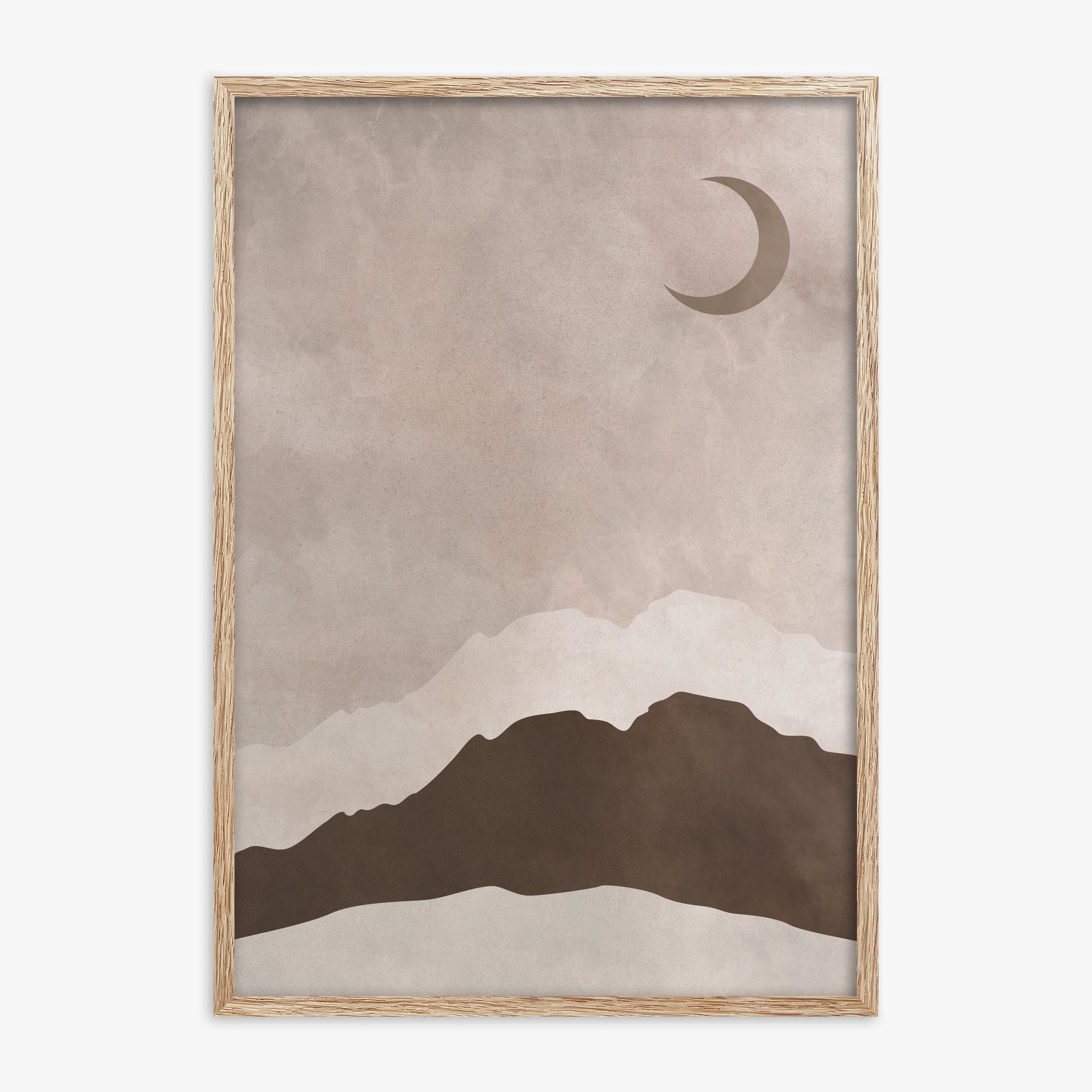 Crescent Mountain Silhouette, 70x100cm Framed Poster With Raw Oak Frame