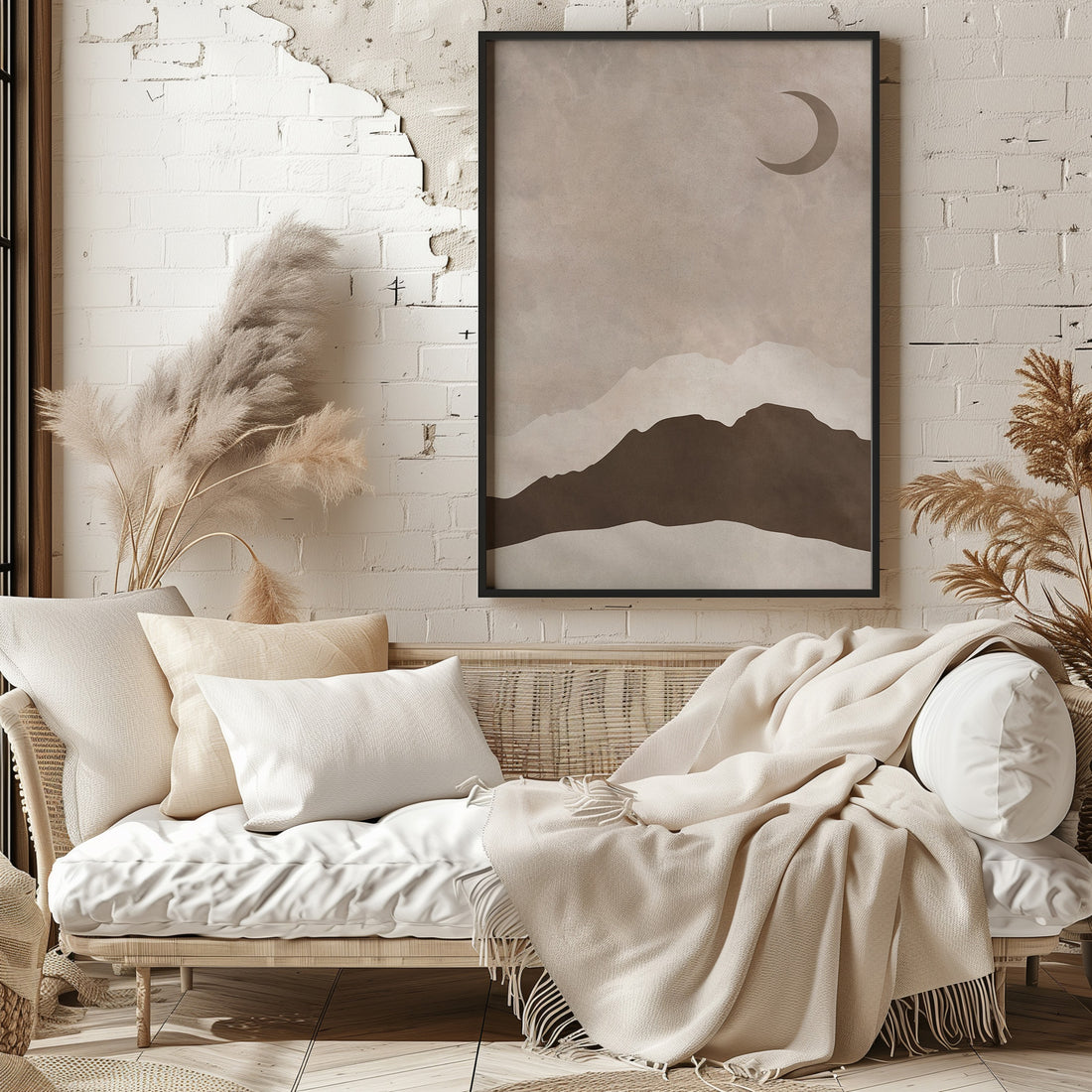 Crescent Mountain Silhouette, 50x70cm Framed Poster With Black Frame