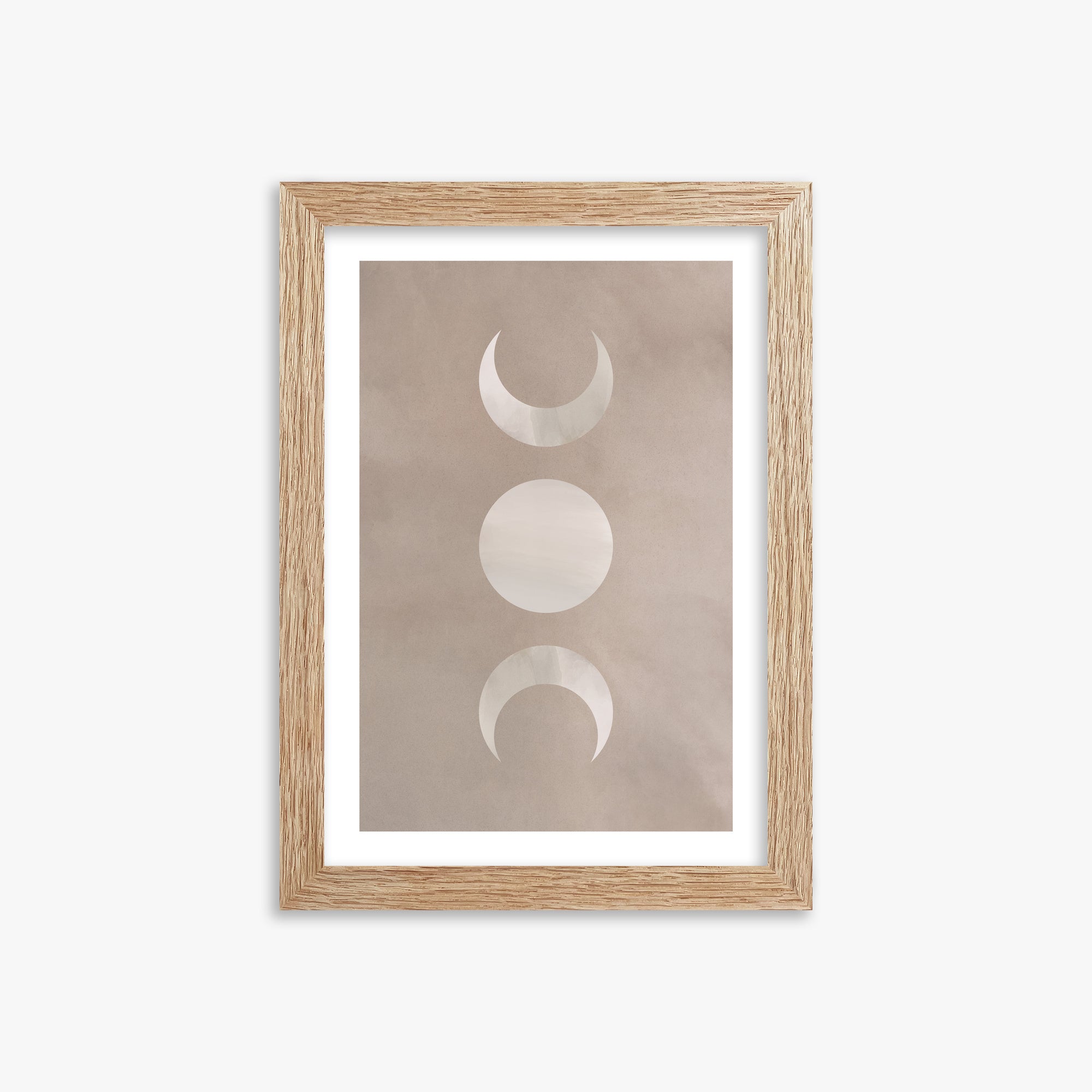 Lunar Phase Trio, 21x30cm Framed Art Reproduction With Raw Oak Frame
