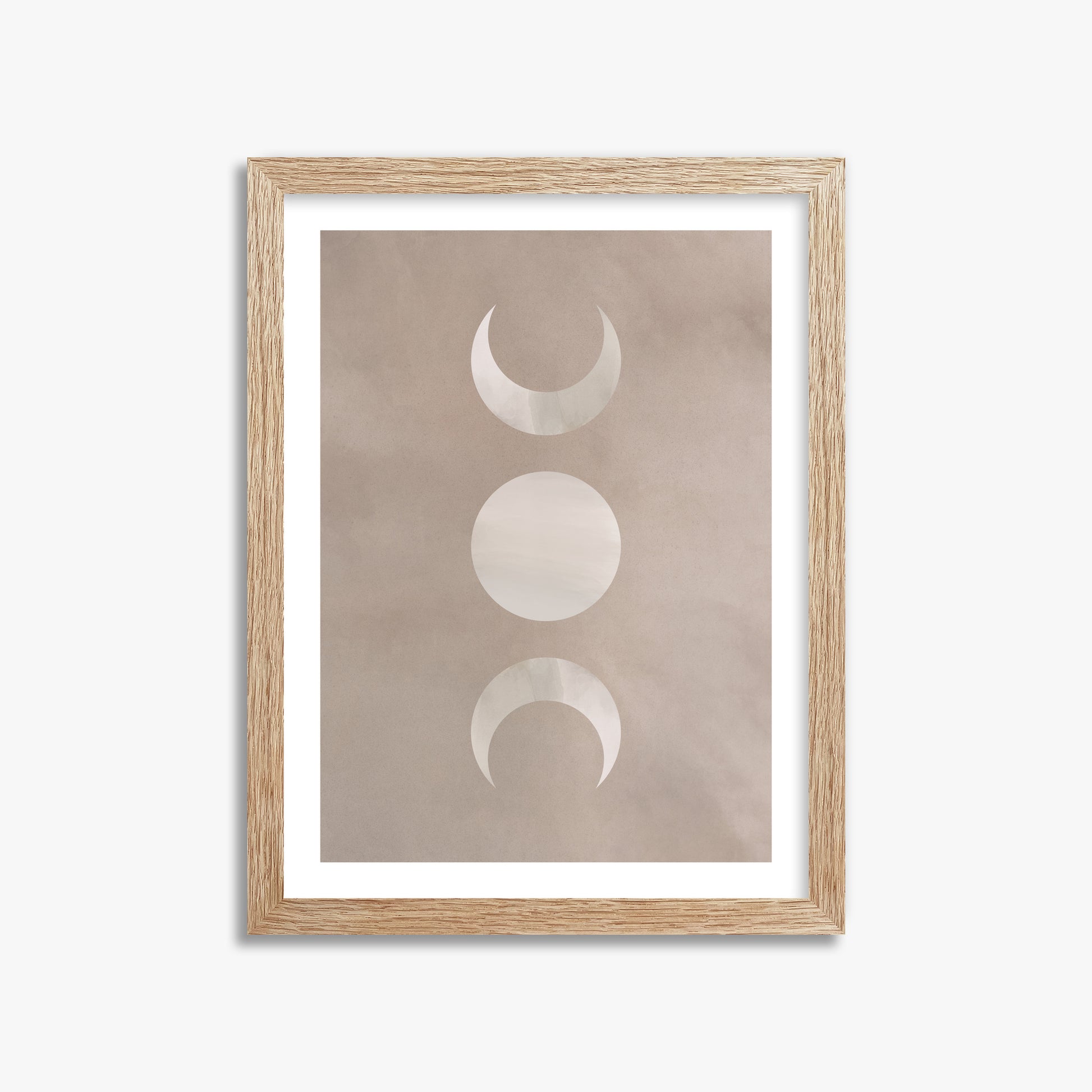 Lunar Phase Trio, 30x40cm Framed Art Reproduction With Raw Oak Frame