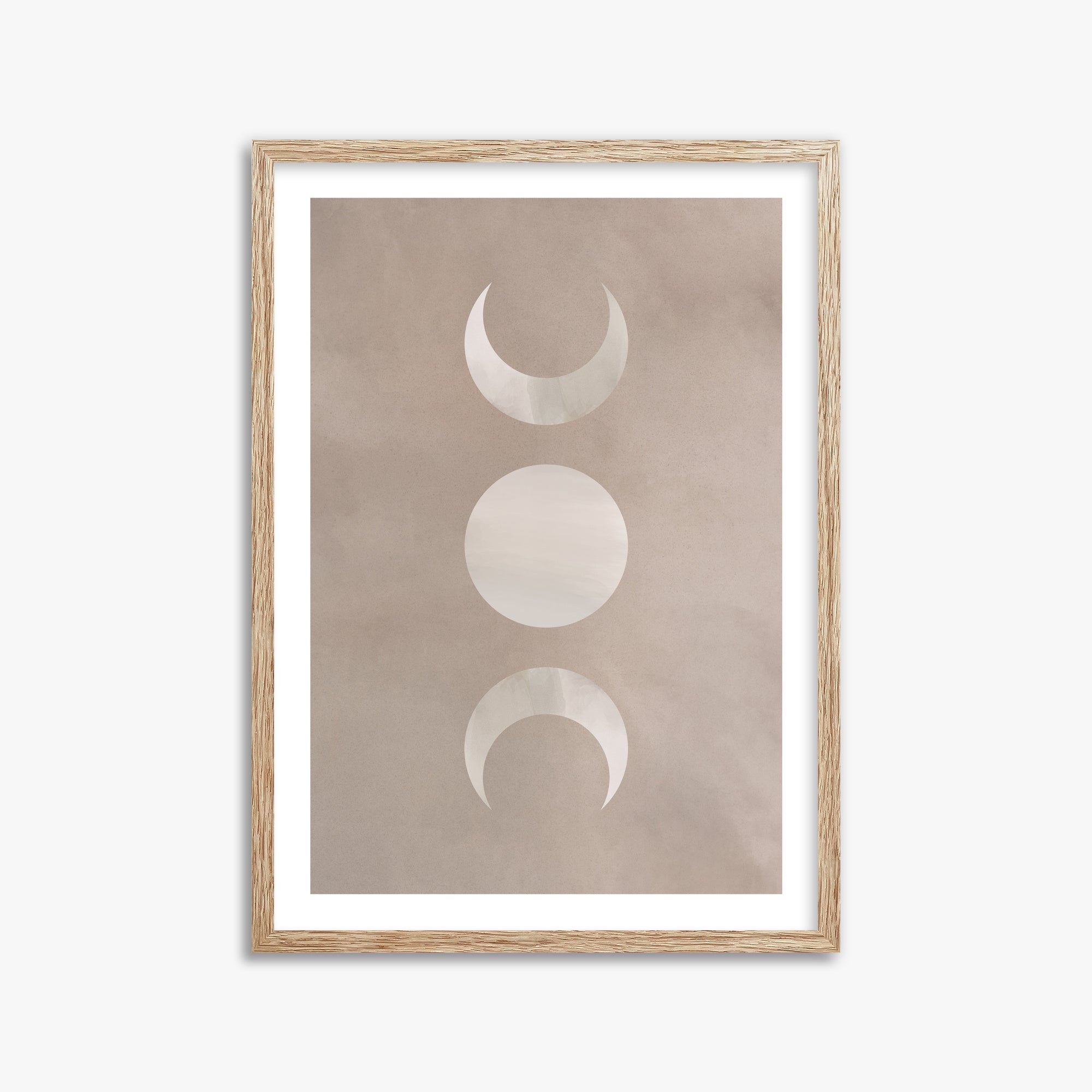 Lunar Phase Trio, 50x70cm Framed Art Reproduction With Raw Oak Frame