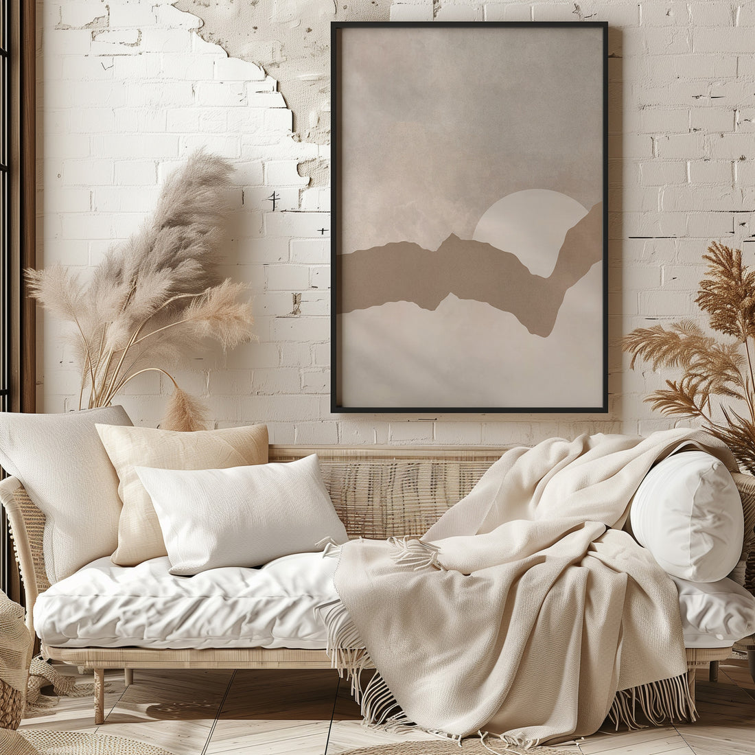 Desert Dawn Silhouette, 50x70cm Framed Poster With Black Frame
