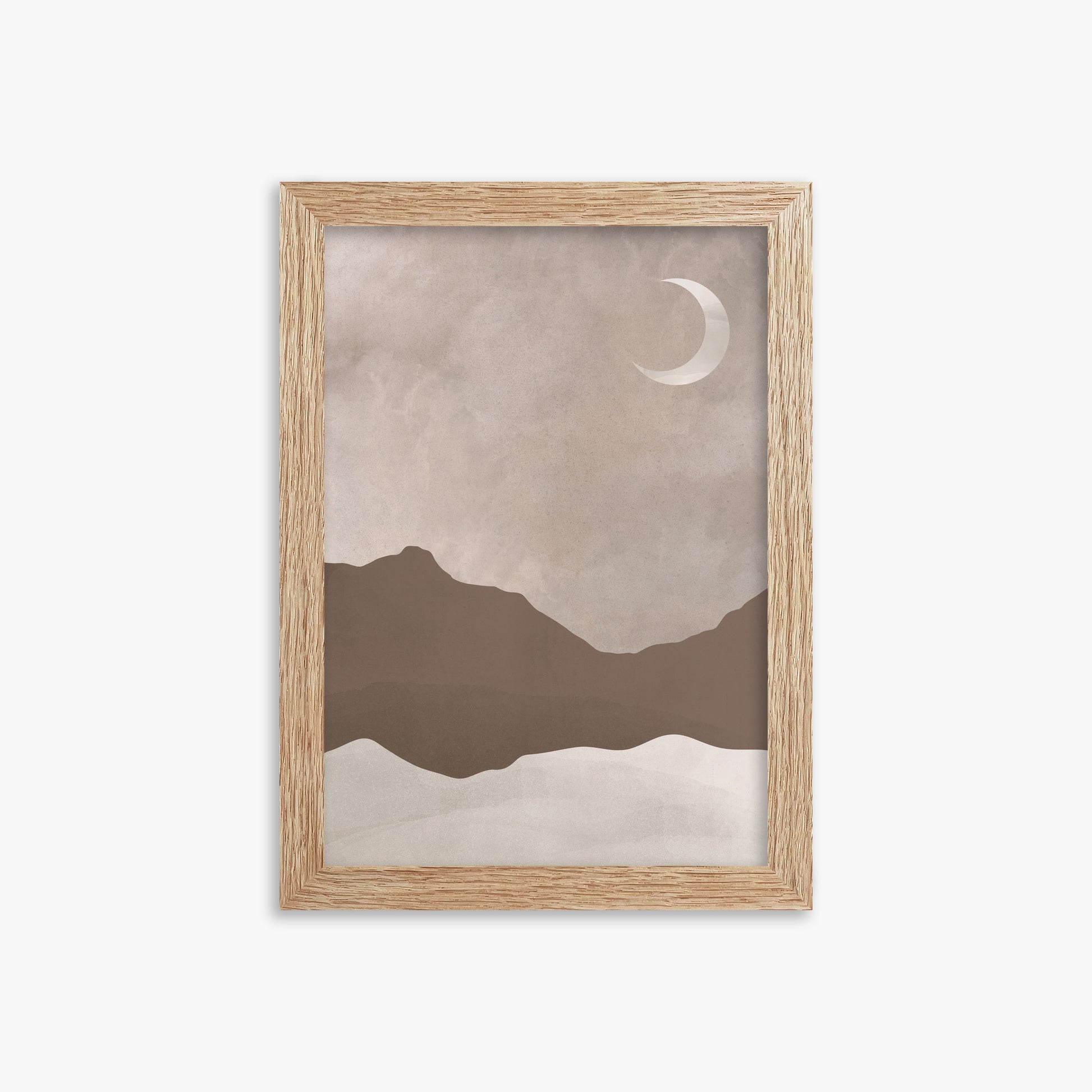 Serene Crescent Mountain, 21x30cm Framed Poster With Raw Oak Frame