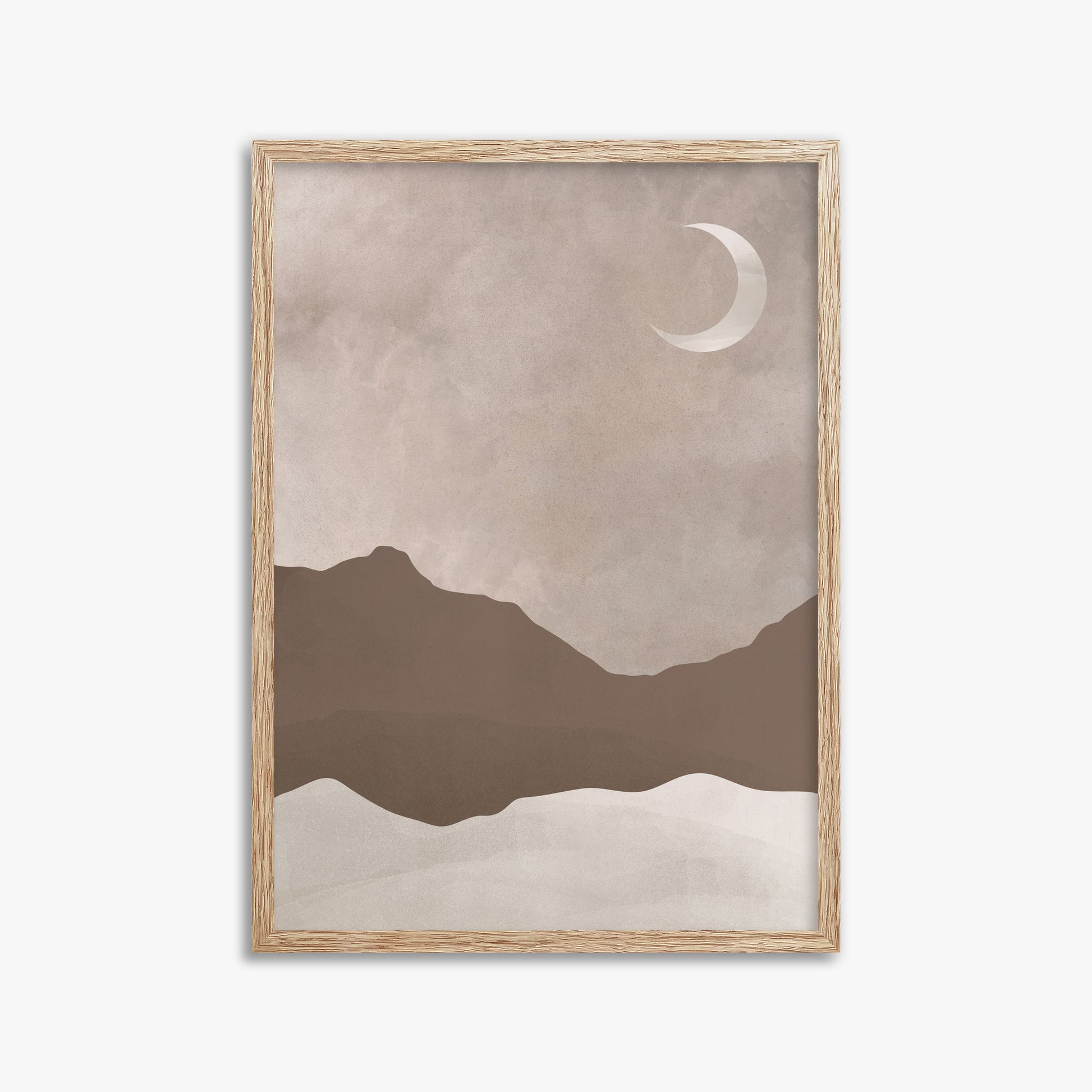 Serene Crescent Mountain, 50x70cm Framed Poster With Raw Oak Frame