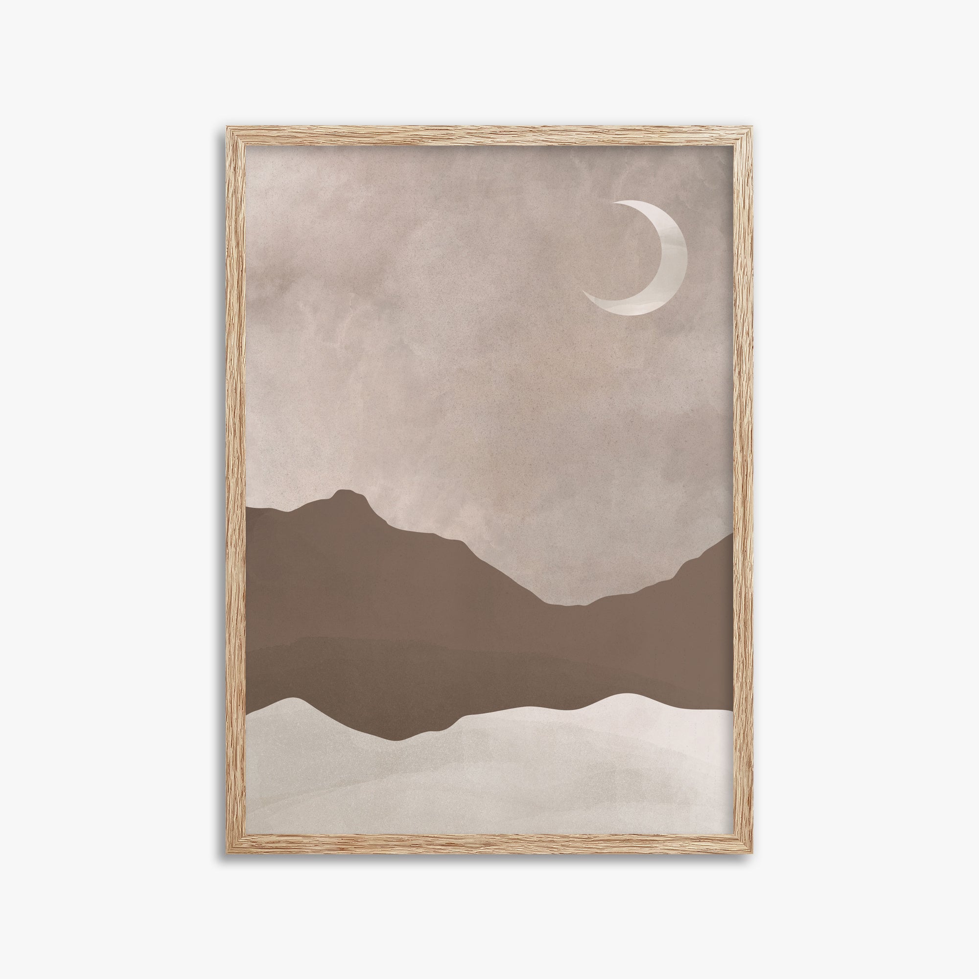Serene Crescent Mountain, 50x70cm Framed Poster With Raw Oak Frame