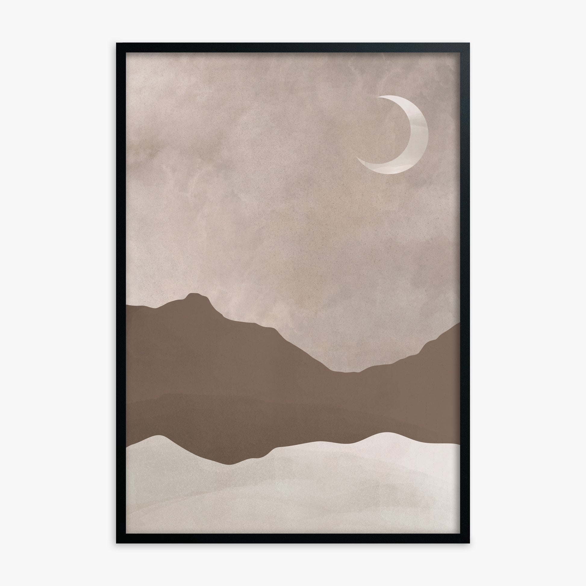 Serene Crescent Mountain, Black Framed Poster With Black Frame