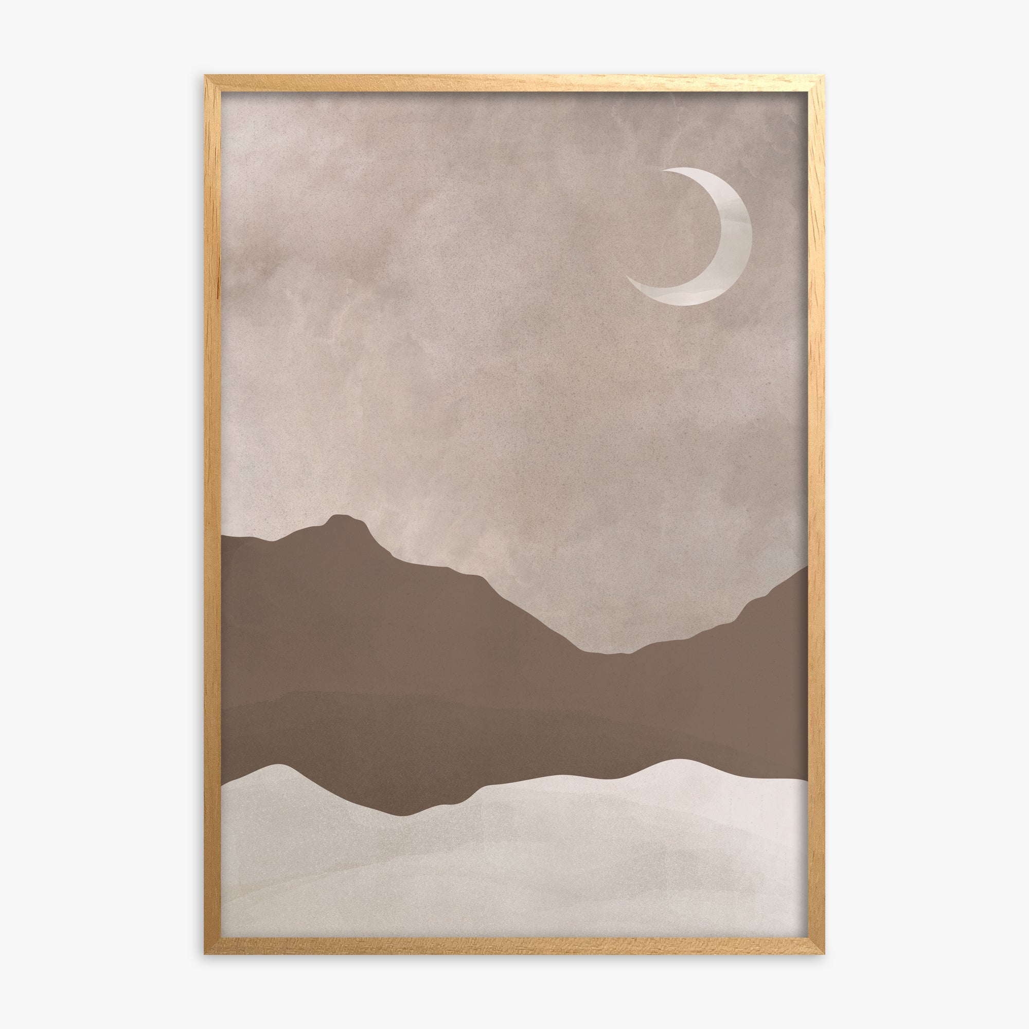Serene Crescent Mountain, Oak Framed Poster With Oak Frame