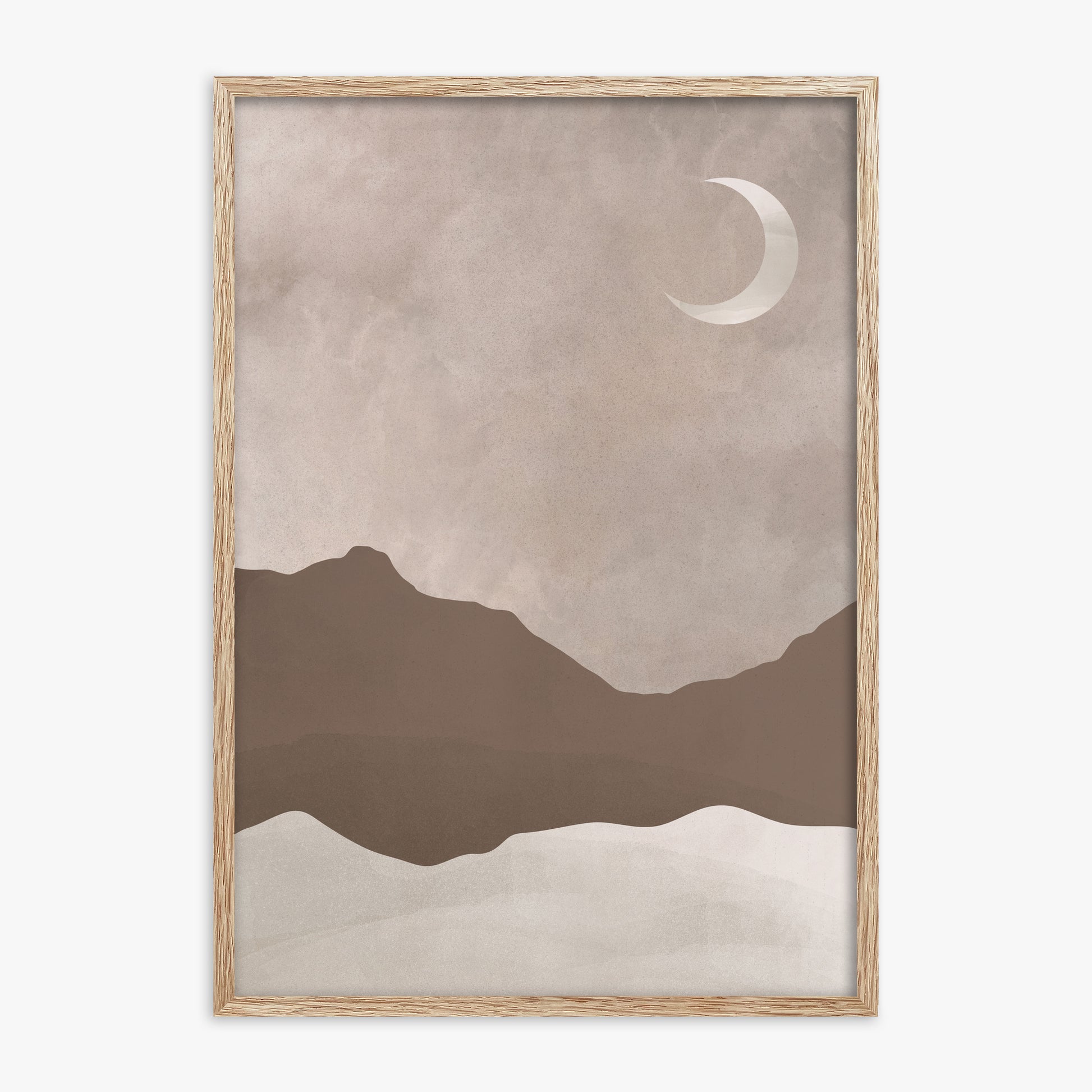 Serene Crescent Mountain, 70x100cm Framed Poster With Raw Oak Frame