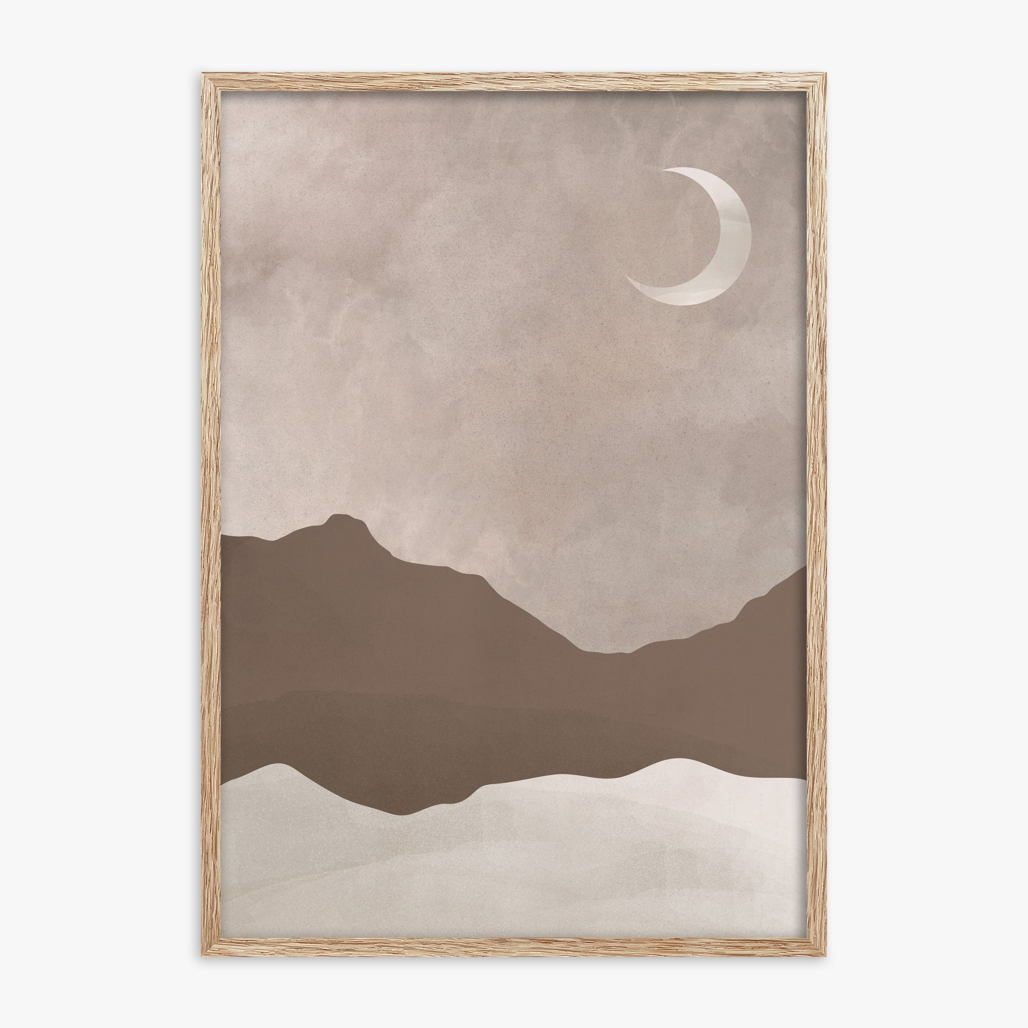 Serene Crescent Mountain, 70x100cm Framed Poster With Raw Oak Frame