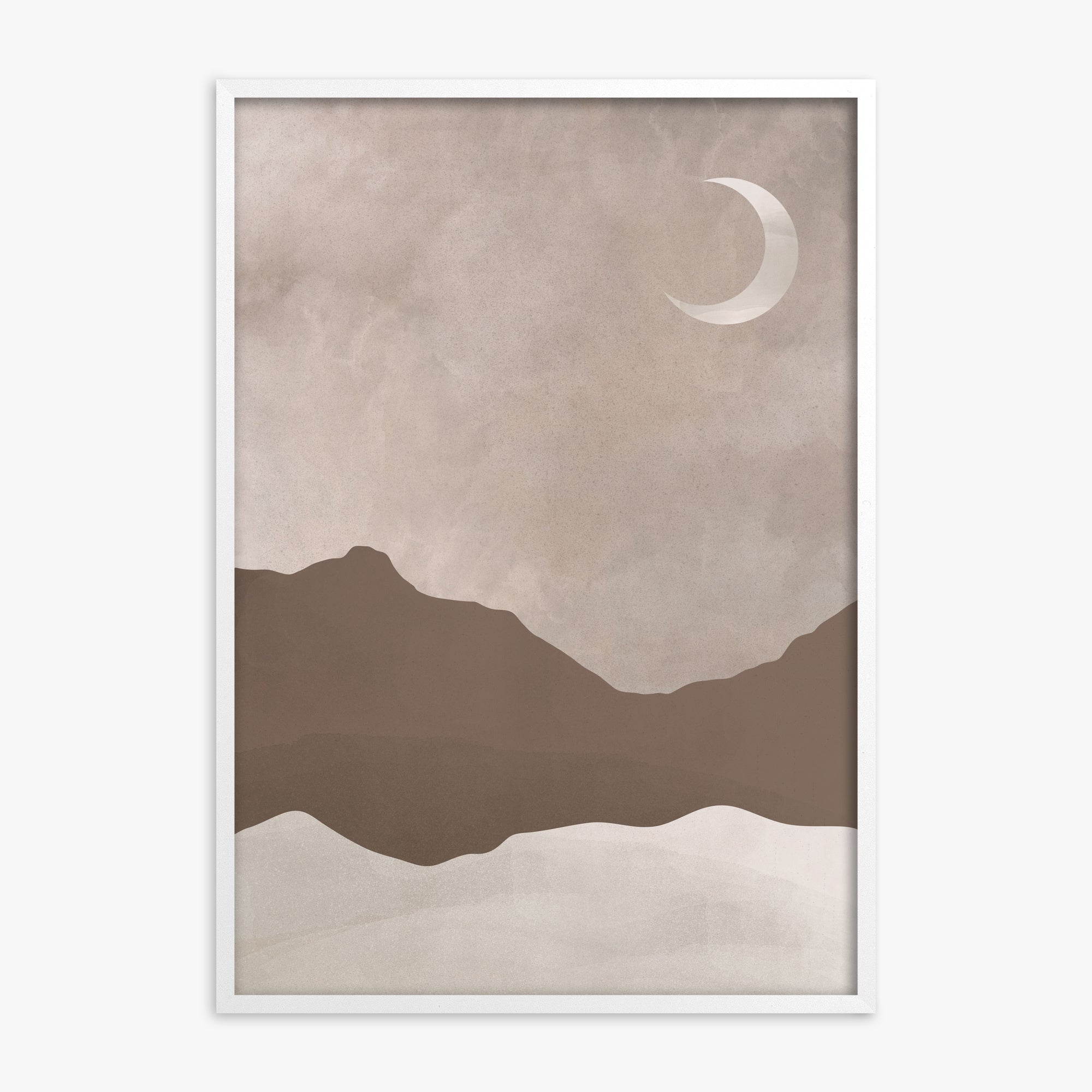 Serene Crescent Mountain, White Framed Poster With White Frame