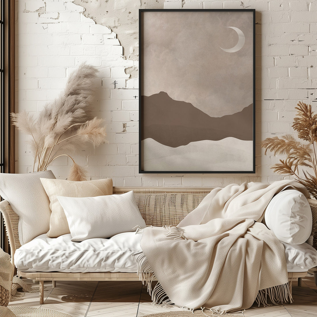 Serene Crescent Mountain, 50x70cm Framed Poster With Black Frame