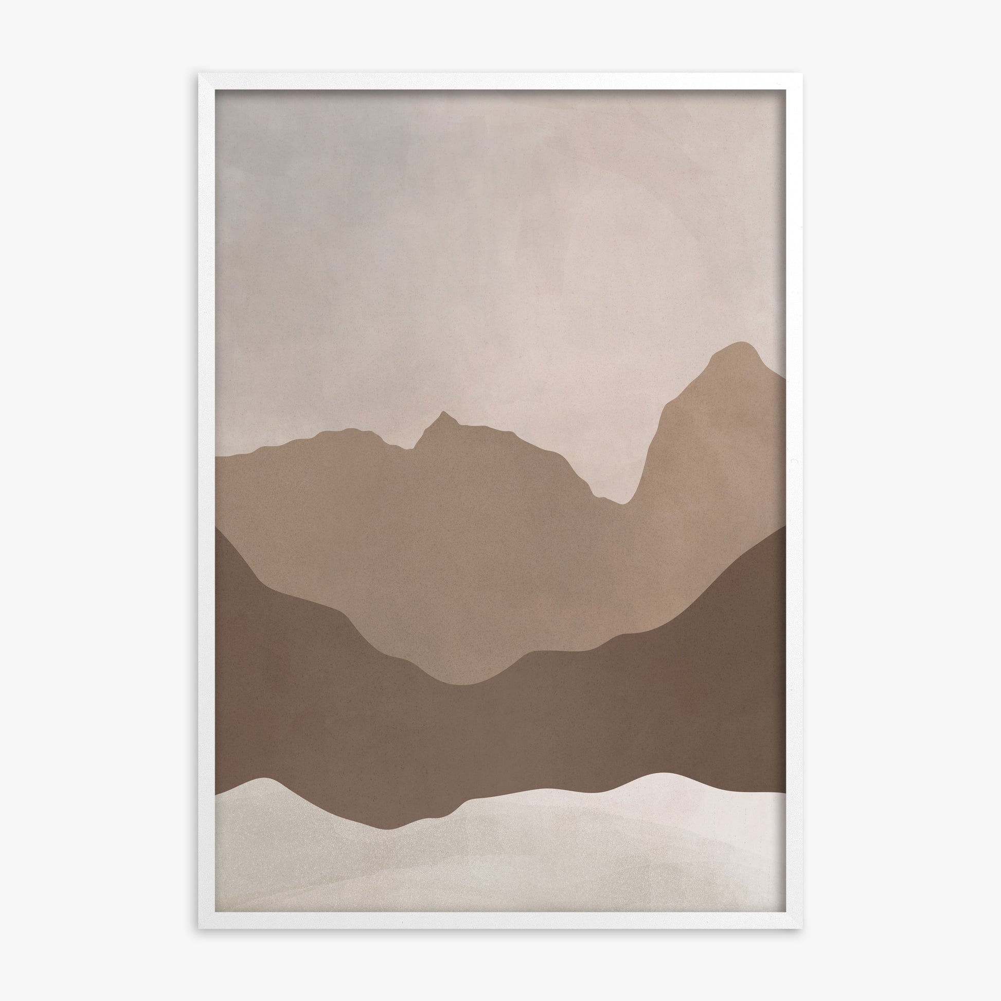 Serene Peaks, White Framed Poster With White Frame