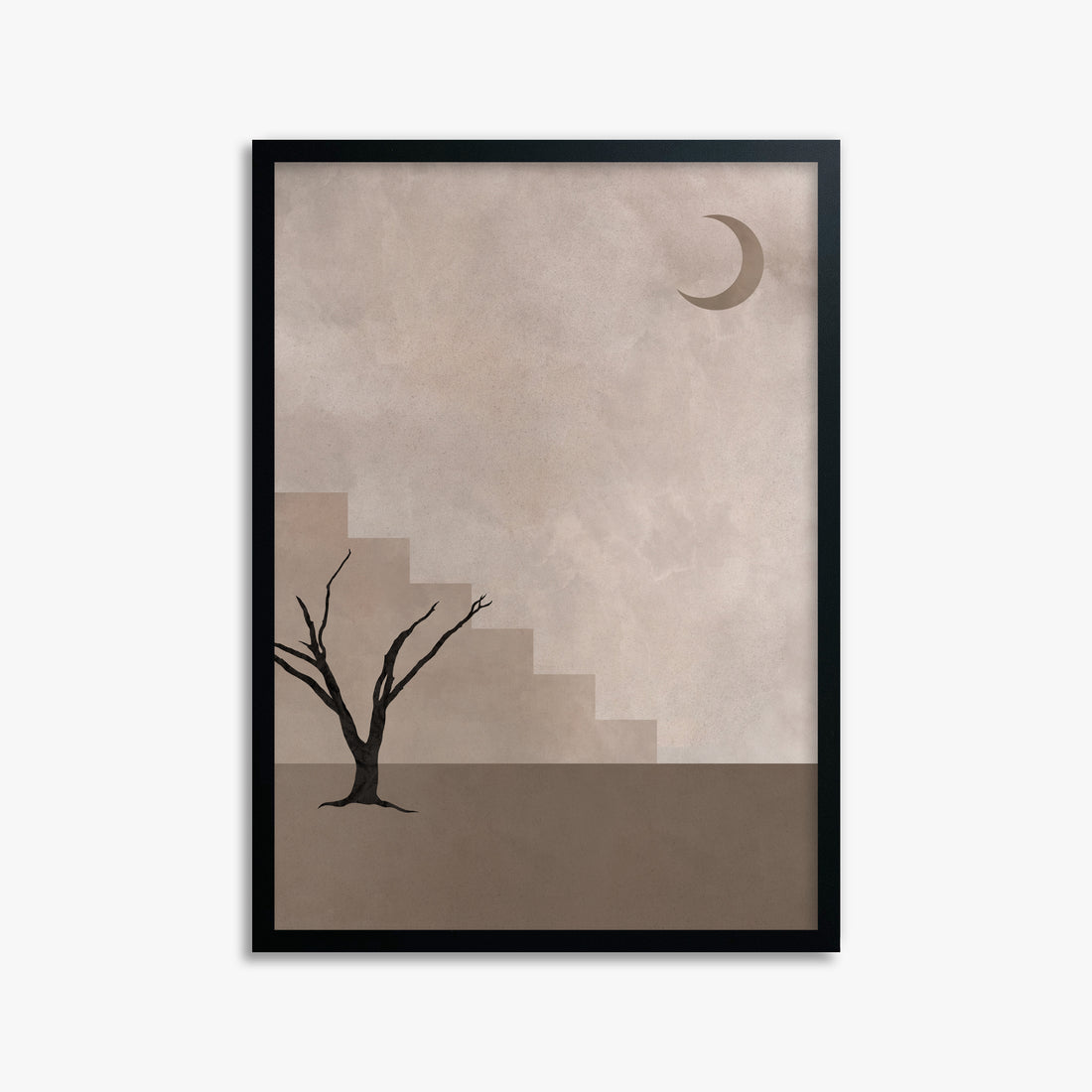 Stair To The Moon, 50x70cm Framed Poster With Black Frame