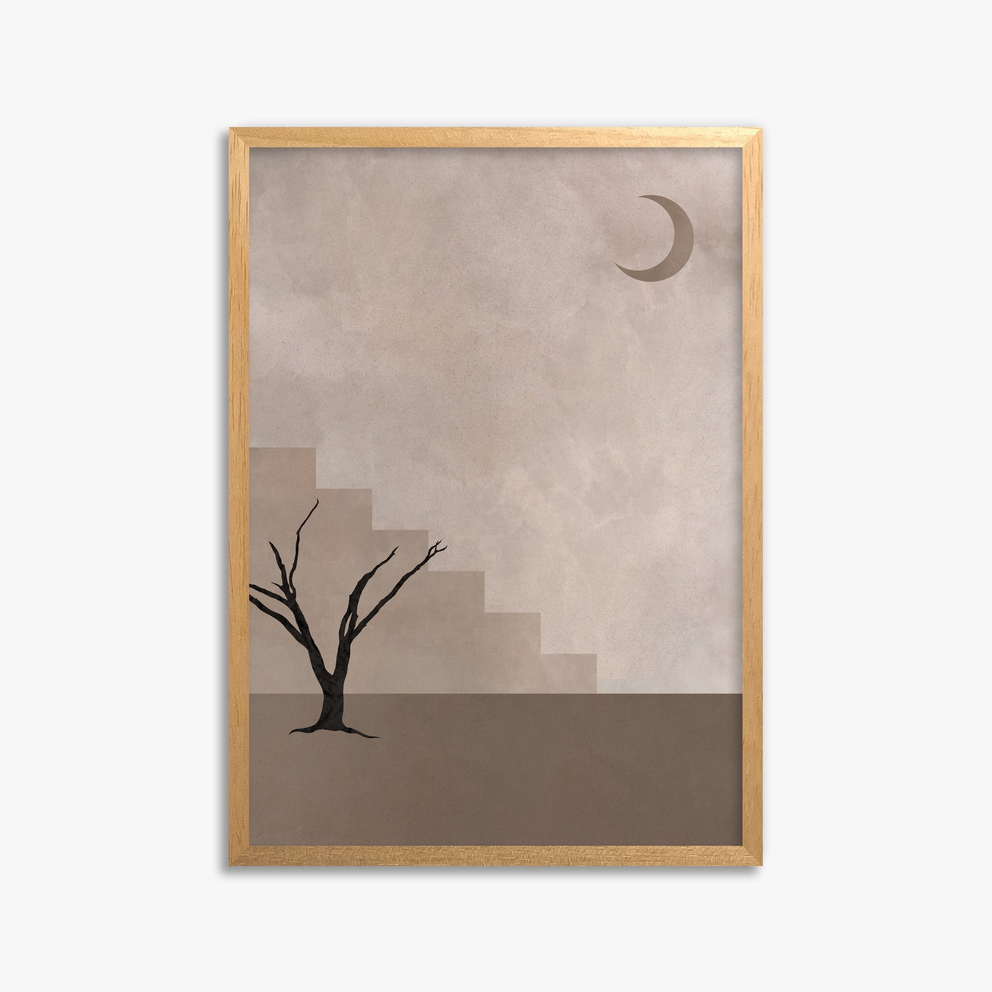 Stair To The Moon, 50x70cm Framed Poster With Oak Frame
