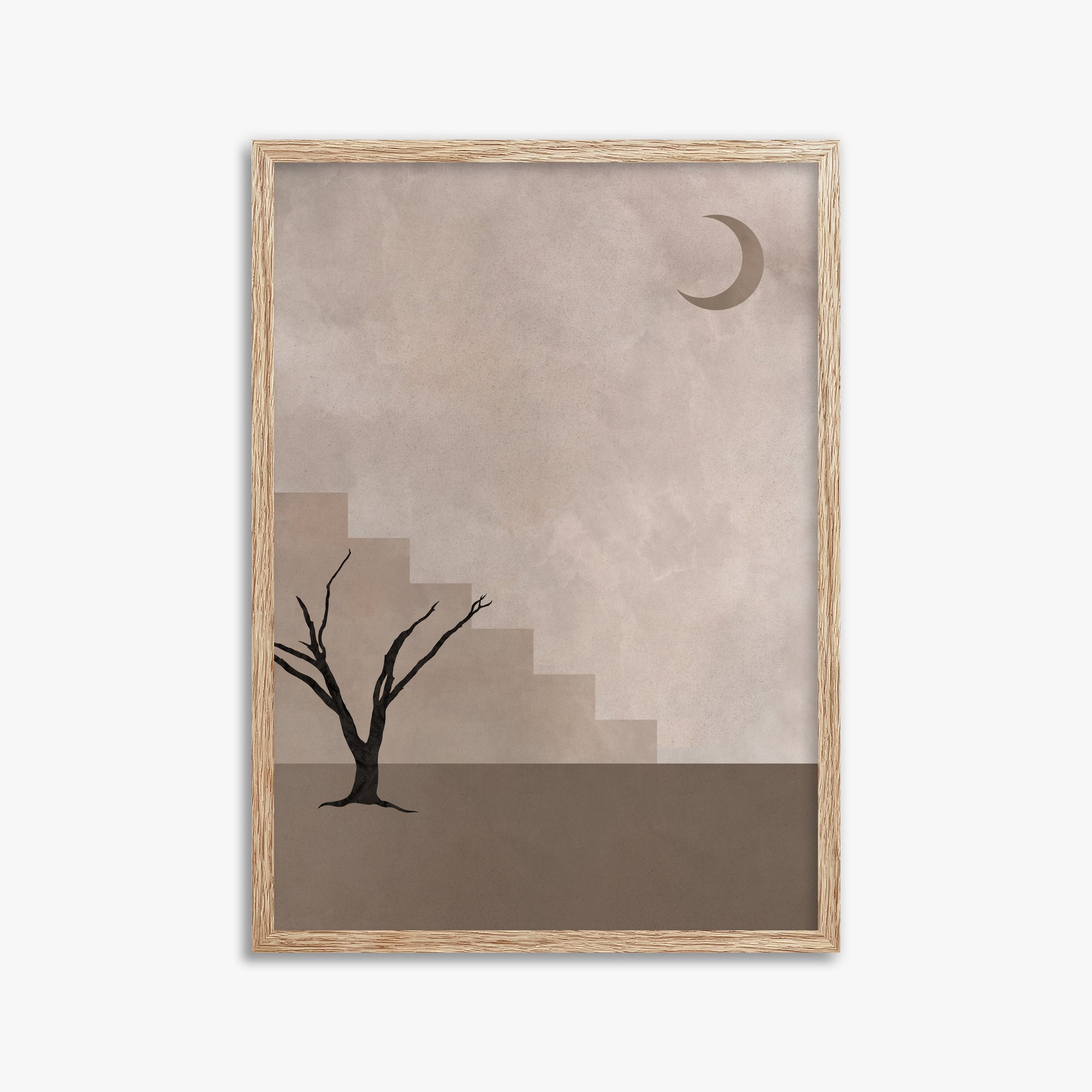 Stair To The Moon, 50x70cm Framed Poster With Raw Oak Frame