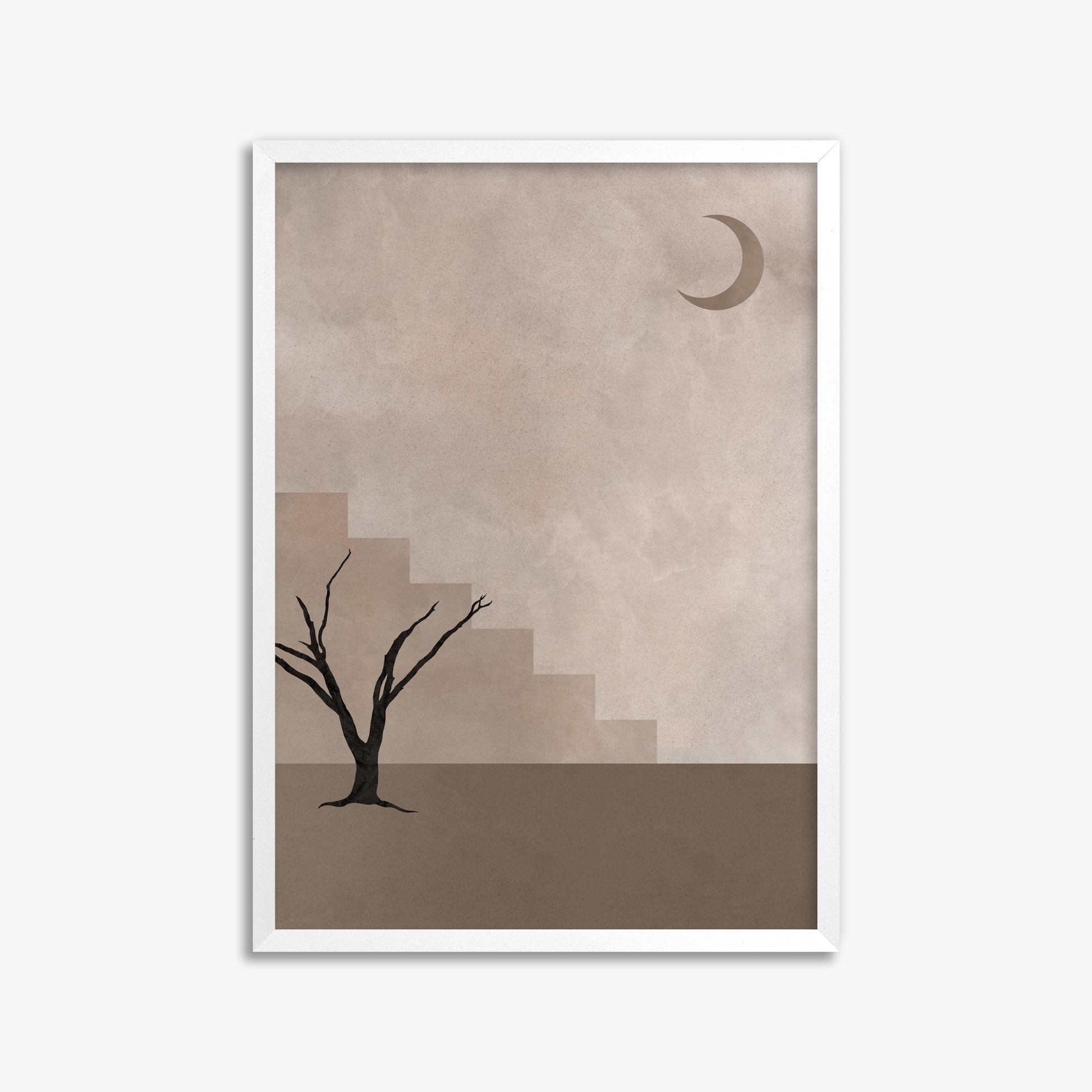 Stair To The Moon, 50x70cm Framed Poster With White Frame