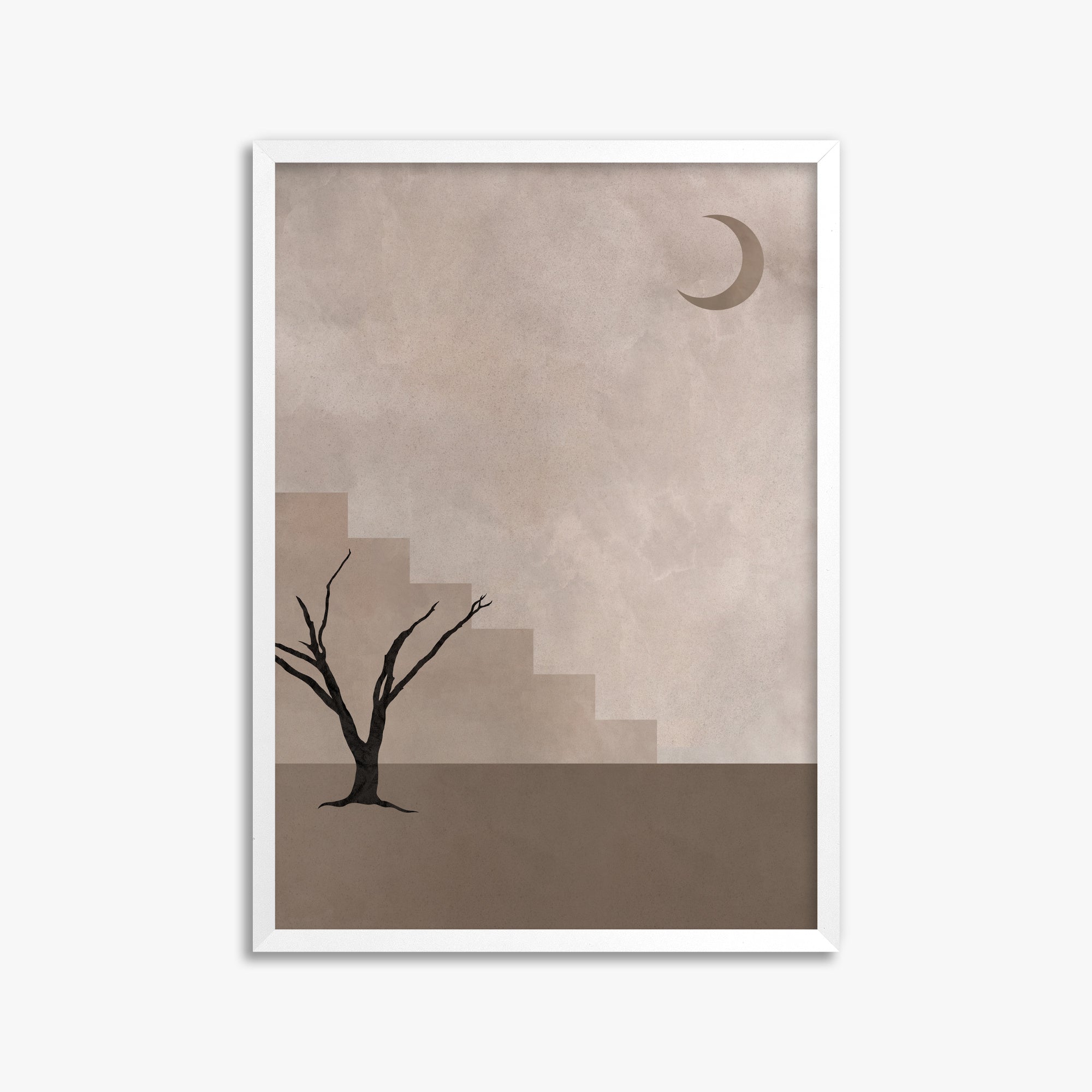 Stair To The Moon, 50x70cm Framed Poster With White Frame