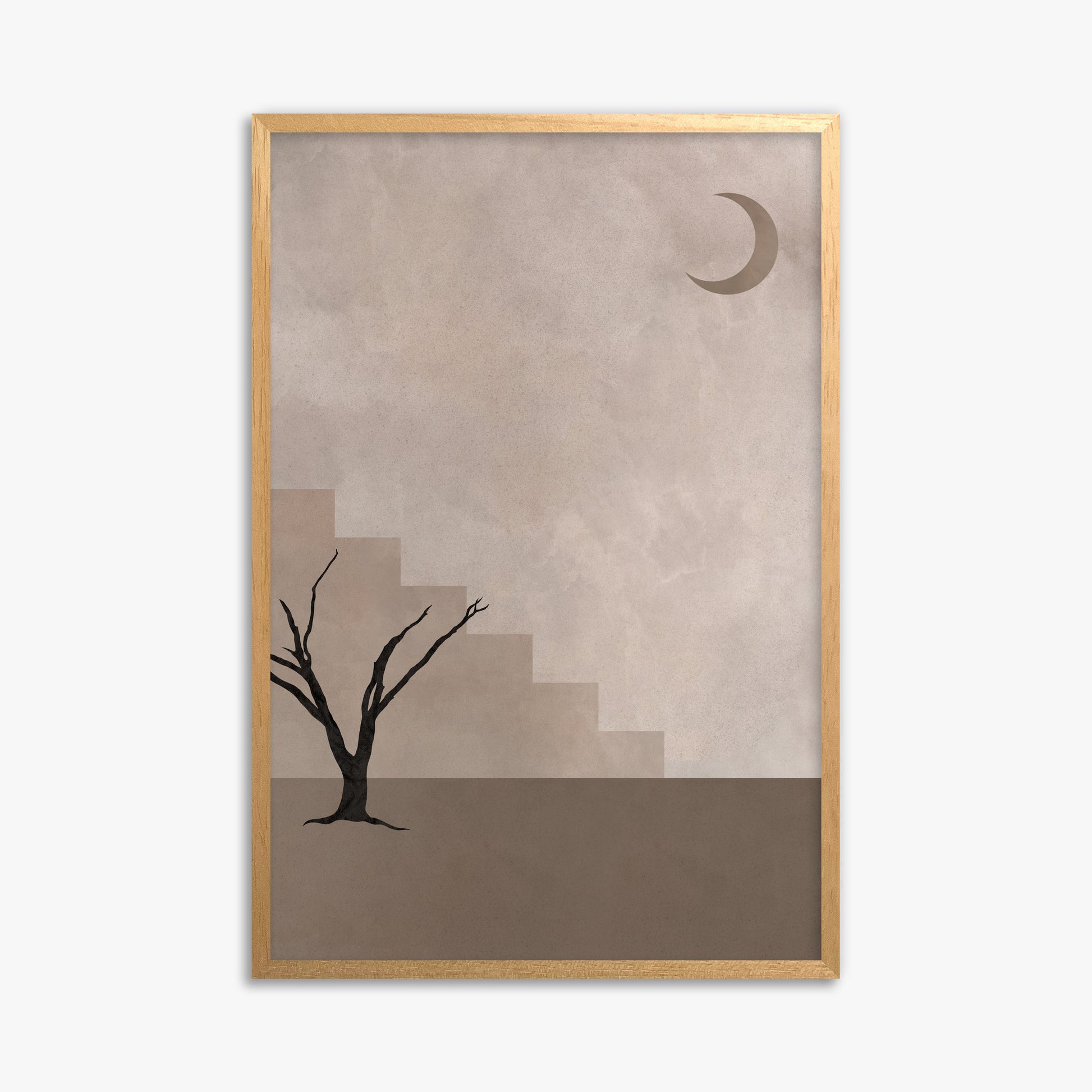 Stair To The Moon, 61x91cm Framed Poster With Oak Frame