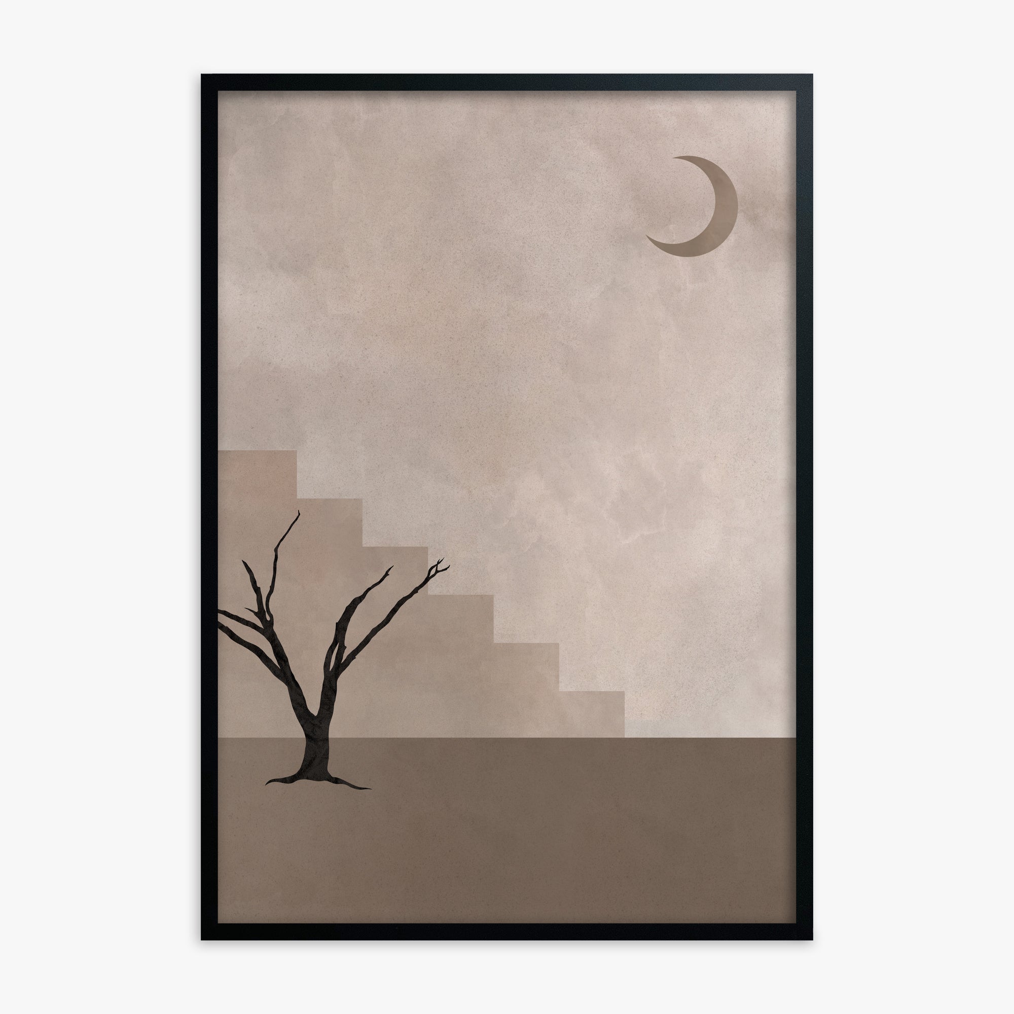 Stair To The Moon, Black Framed Poster With Black Frame