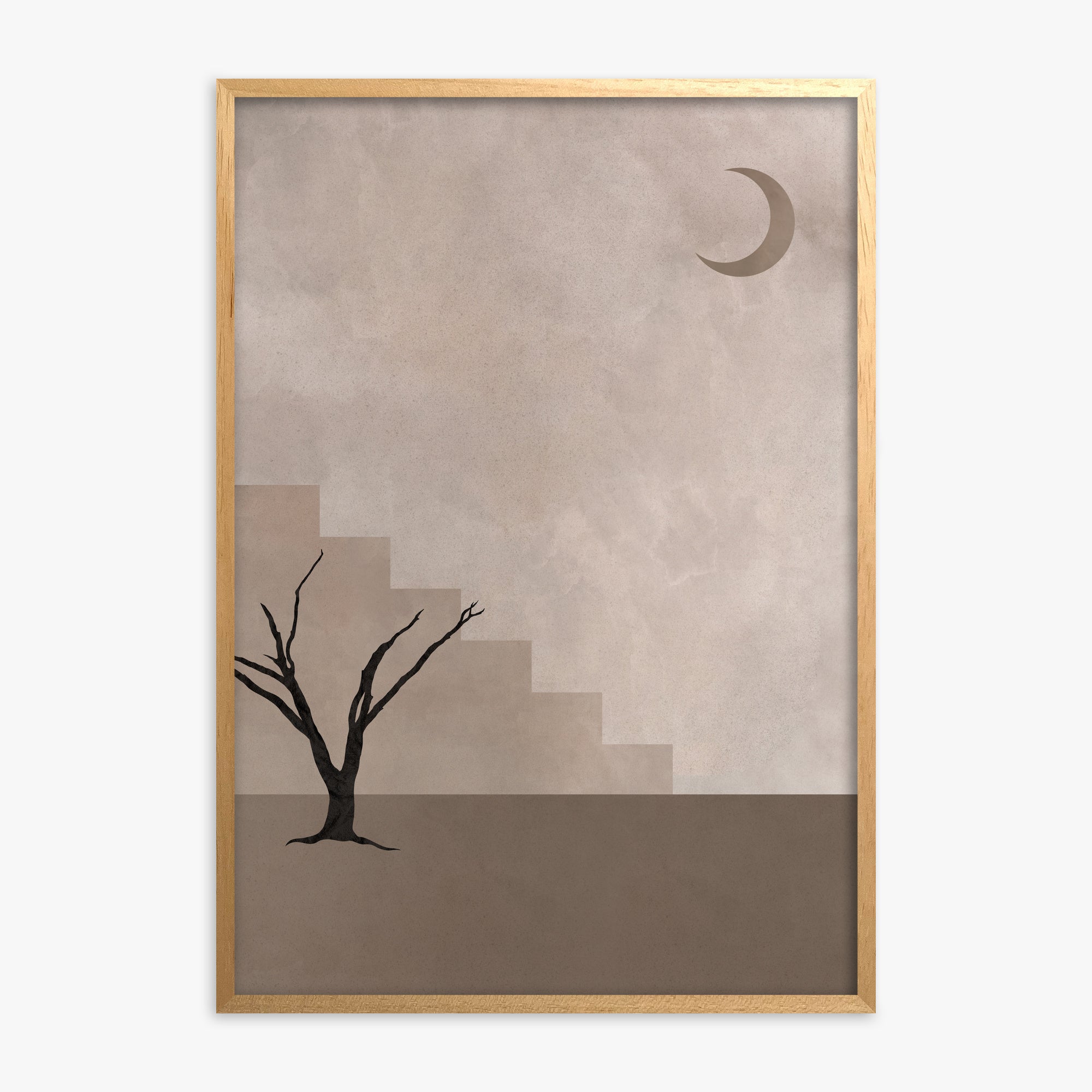 Stair To The Moon, Oak Framed Poster With Oak Frame