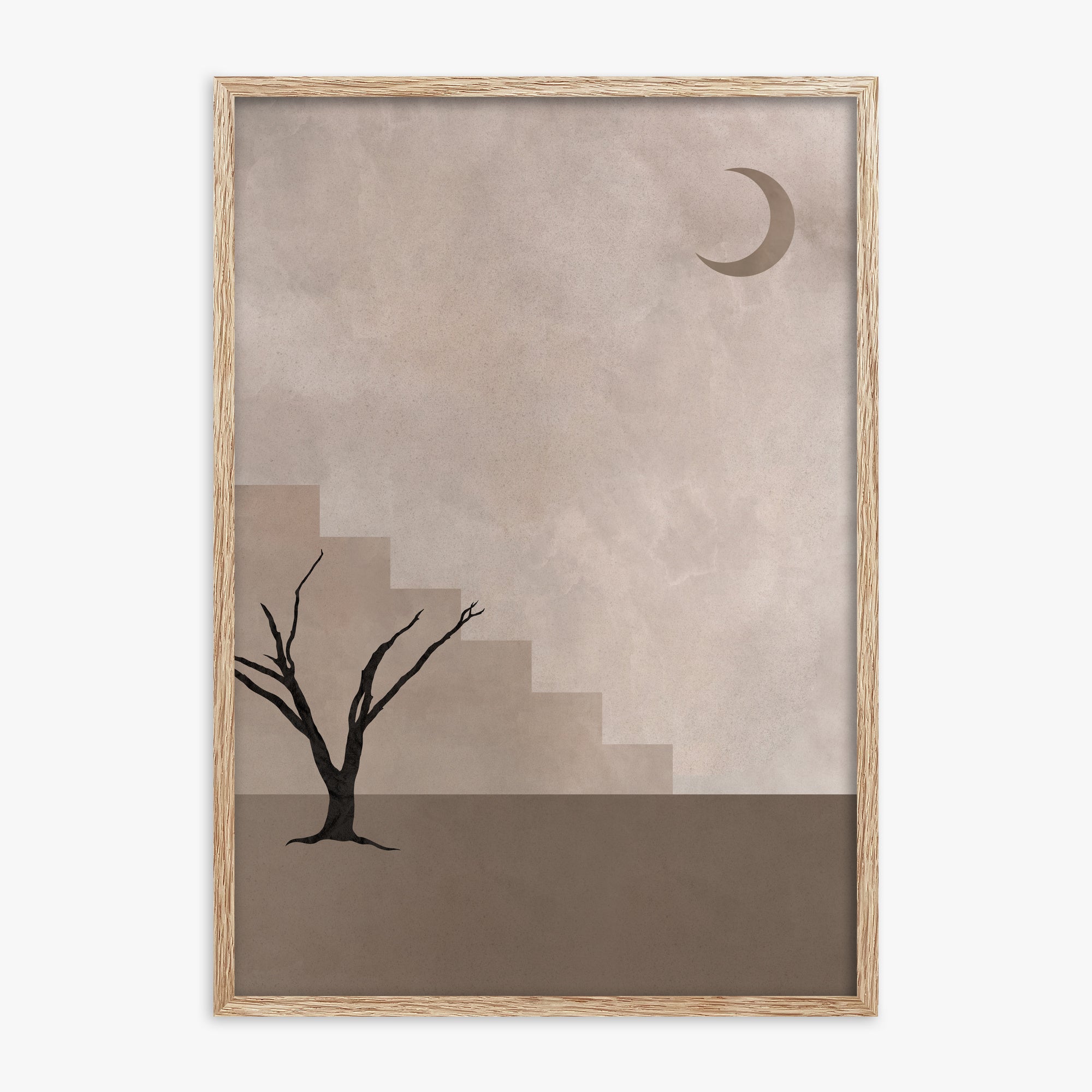 Stair To The Moon, 70x100cm Framed Poster With Raw Oak Frame
