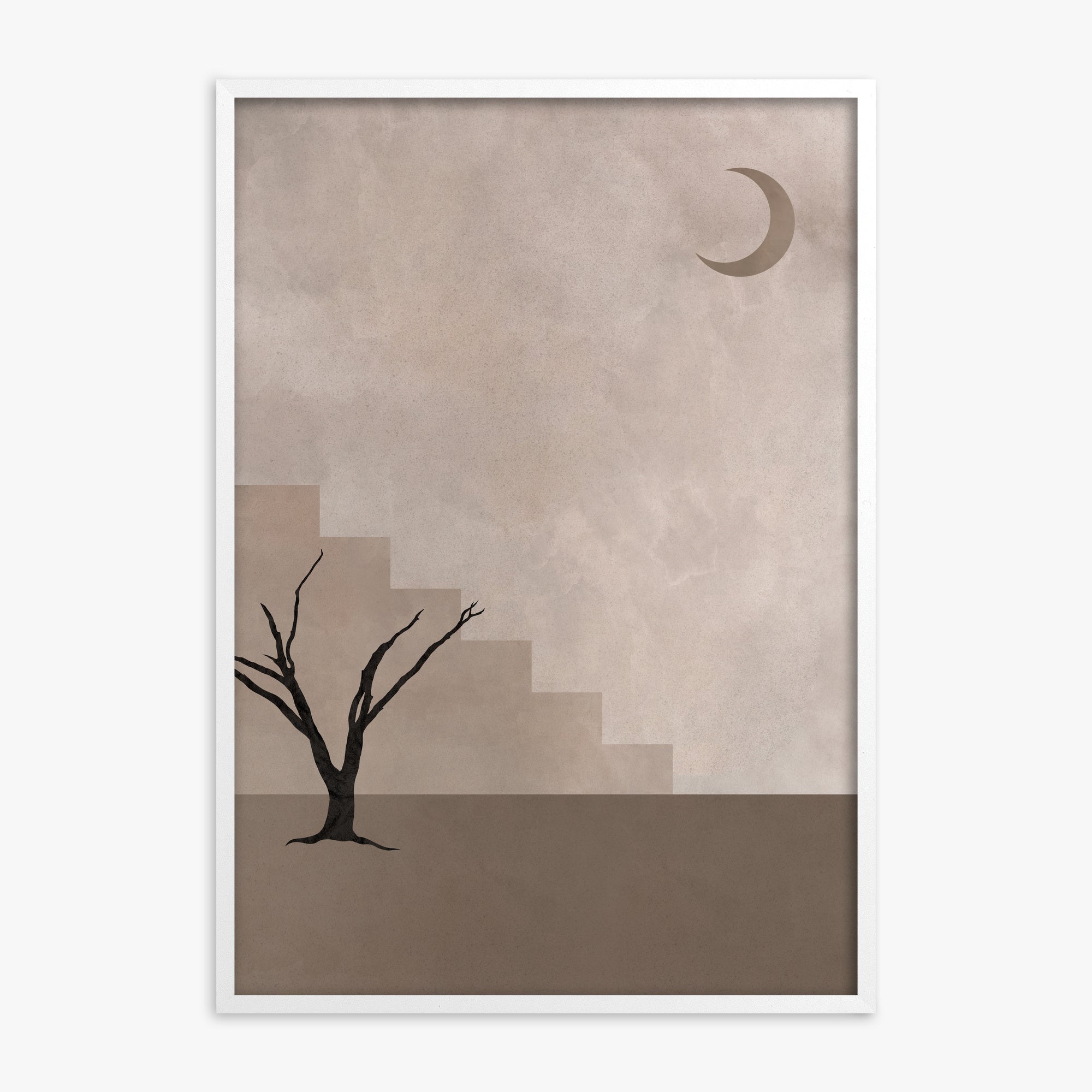 Stair To The Moon, White Framed Poster With White Frame