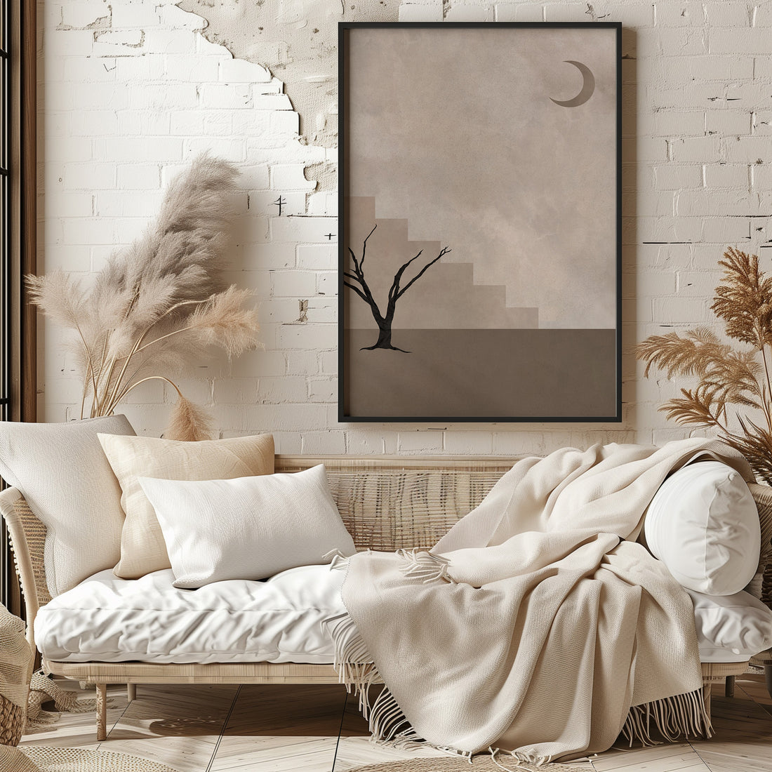 Stair To The Moon, 50x70cm Framed Poster With Black Frame