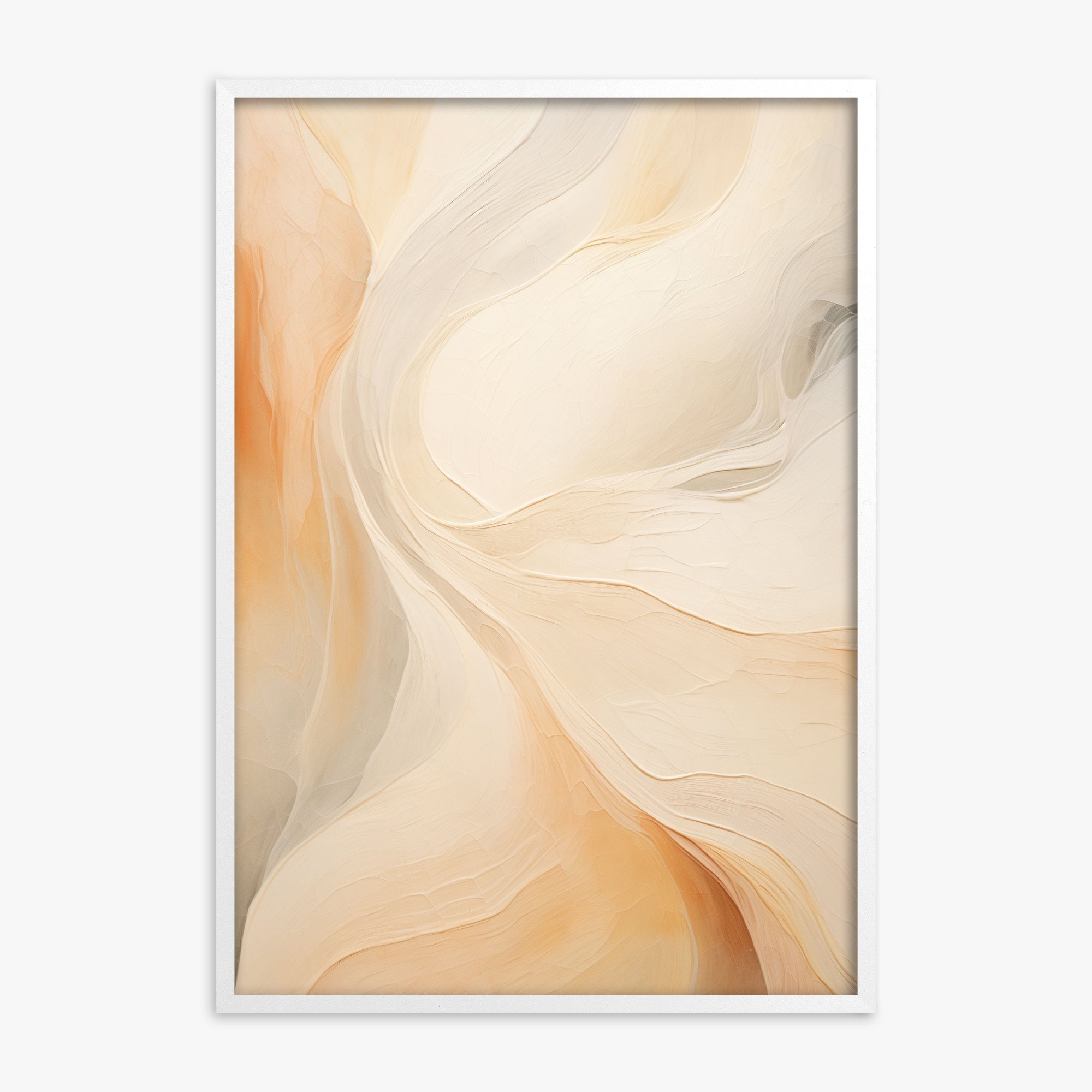 Peach Silk Flow, White Framed Poster With White Frame