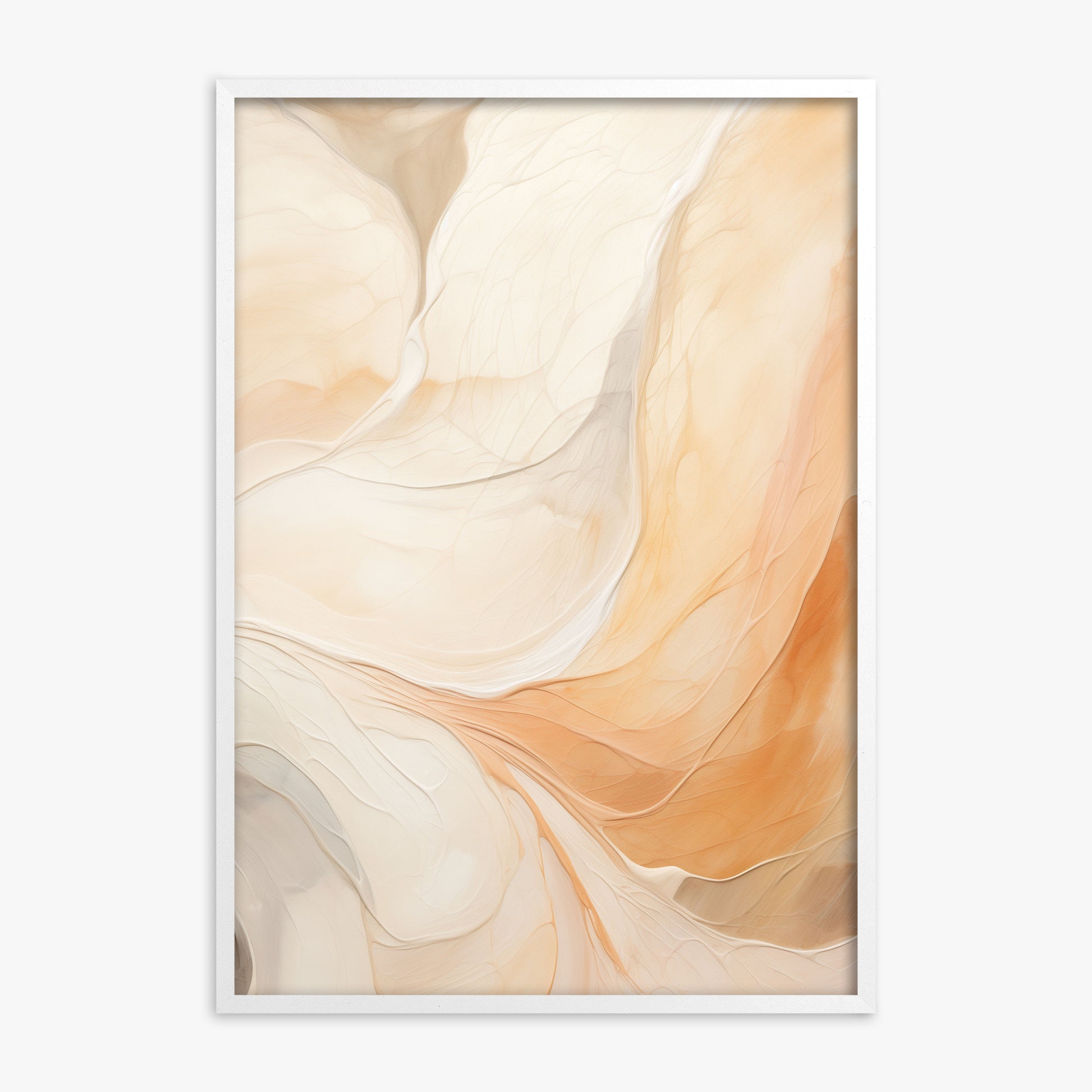 Cream Cascade, White Framed Poster With White Frame
