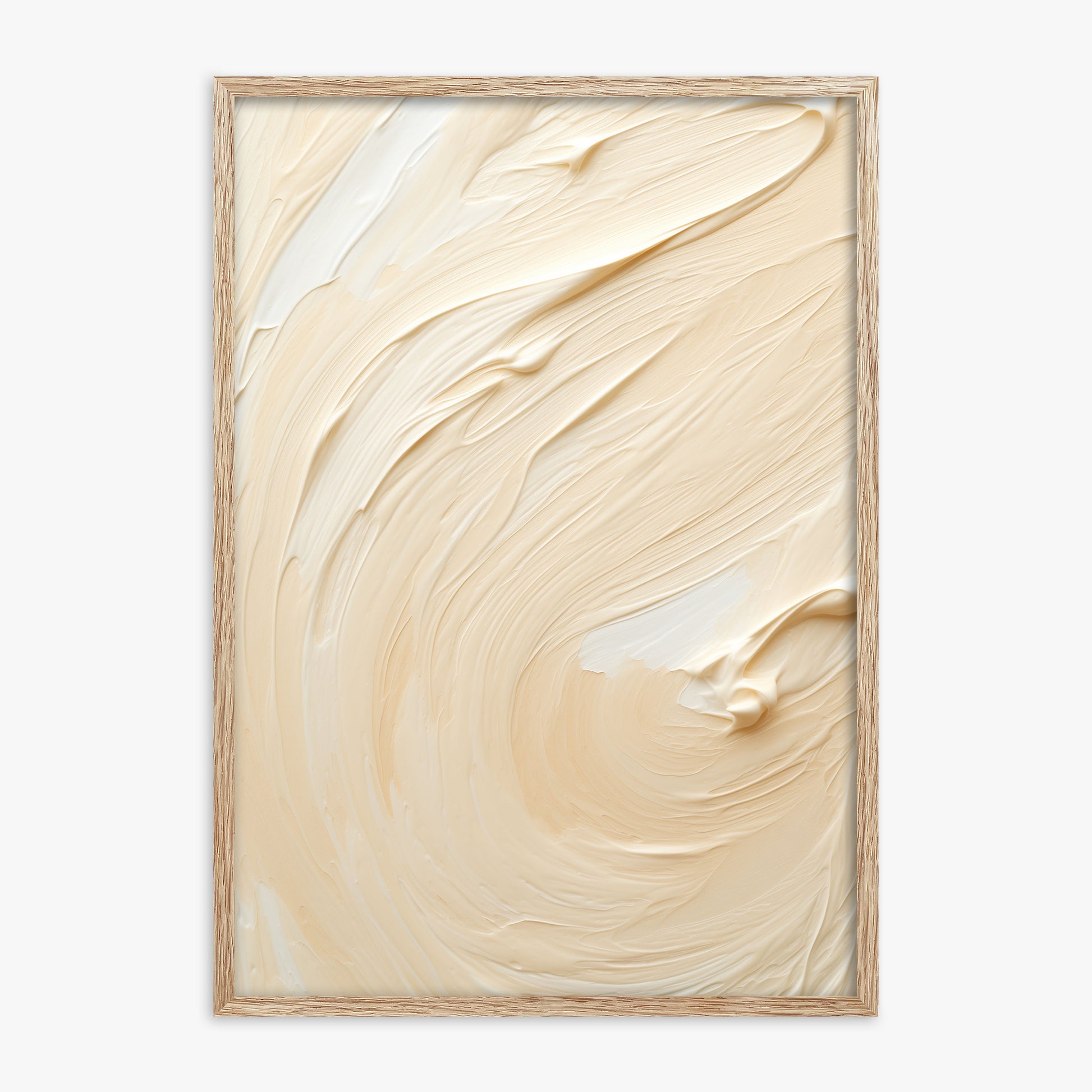 Vanilla Swirl Serenity, 70x100cm Framed Art Reproduction With Raw Oak Frame