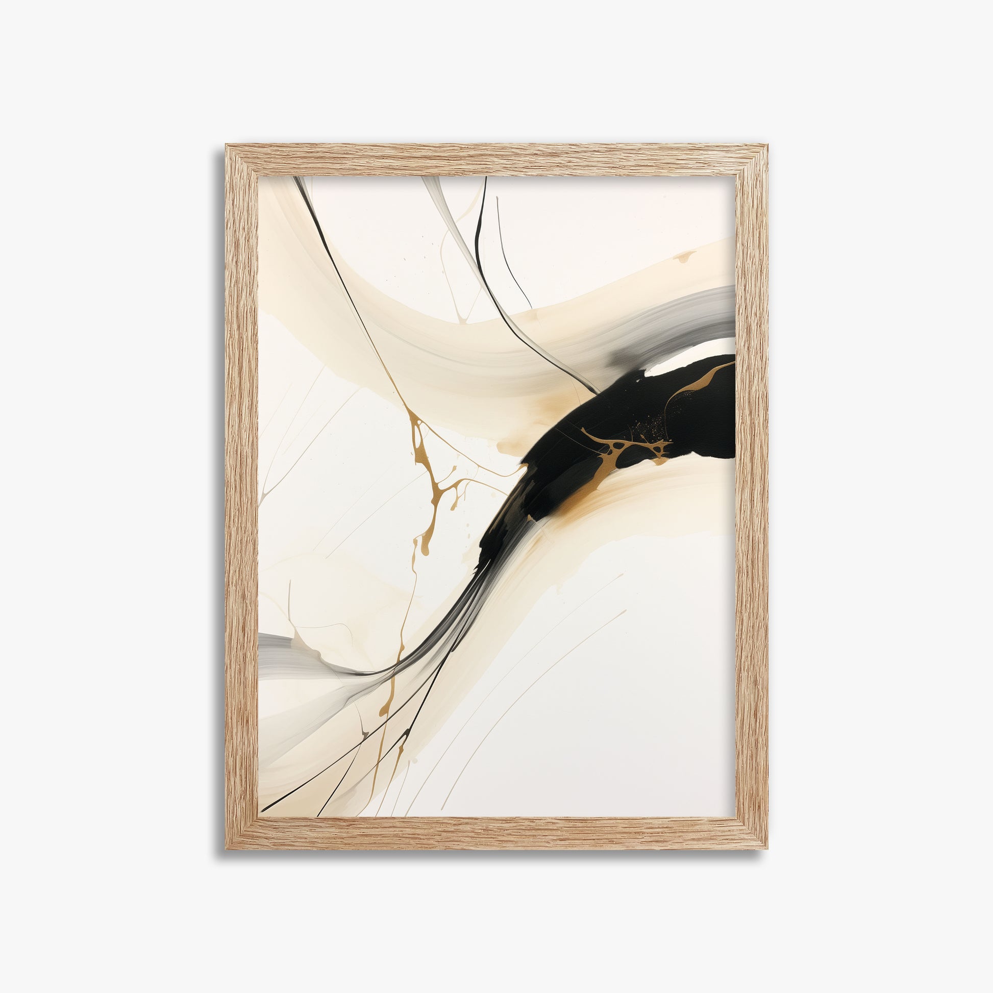 Inked Cascade, 30x40cm Framed Poster With Raw Oak Frame