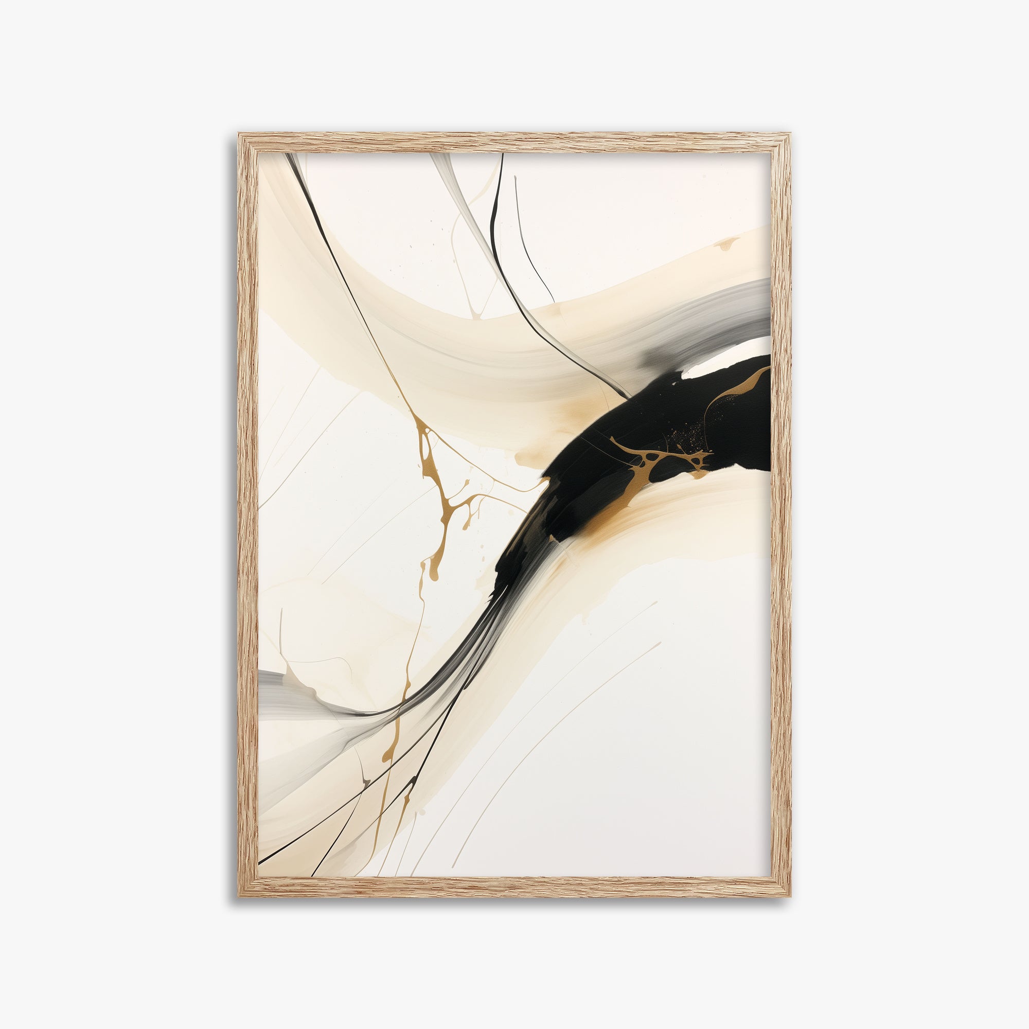 Inked Cascade, 50x70cm Framed Poster With Raw Oak Frame