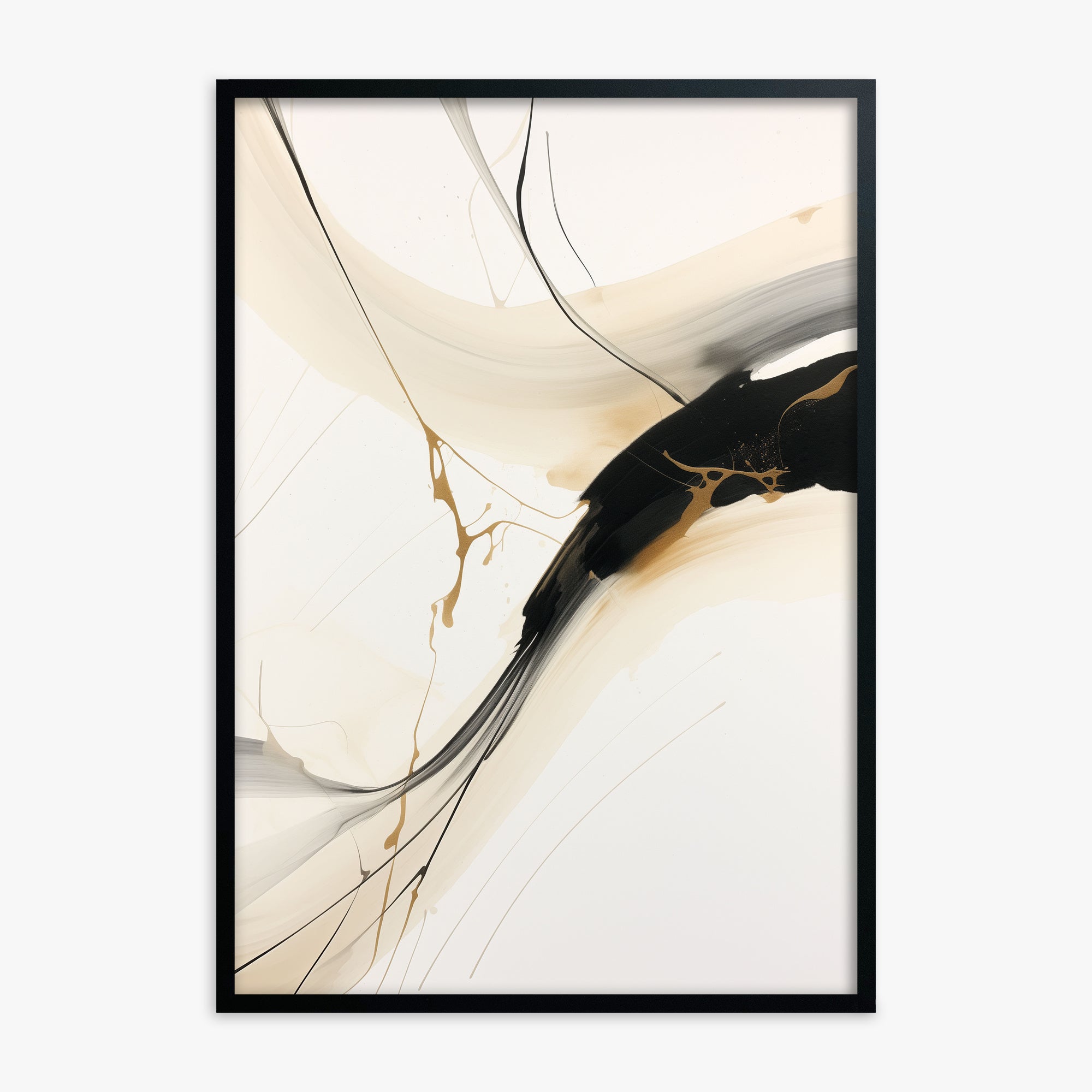 Inked Cascade, Black Framed Poster With Black Frame