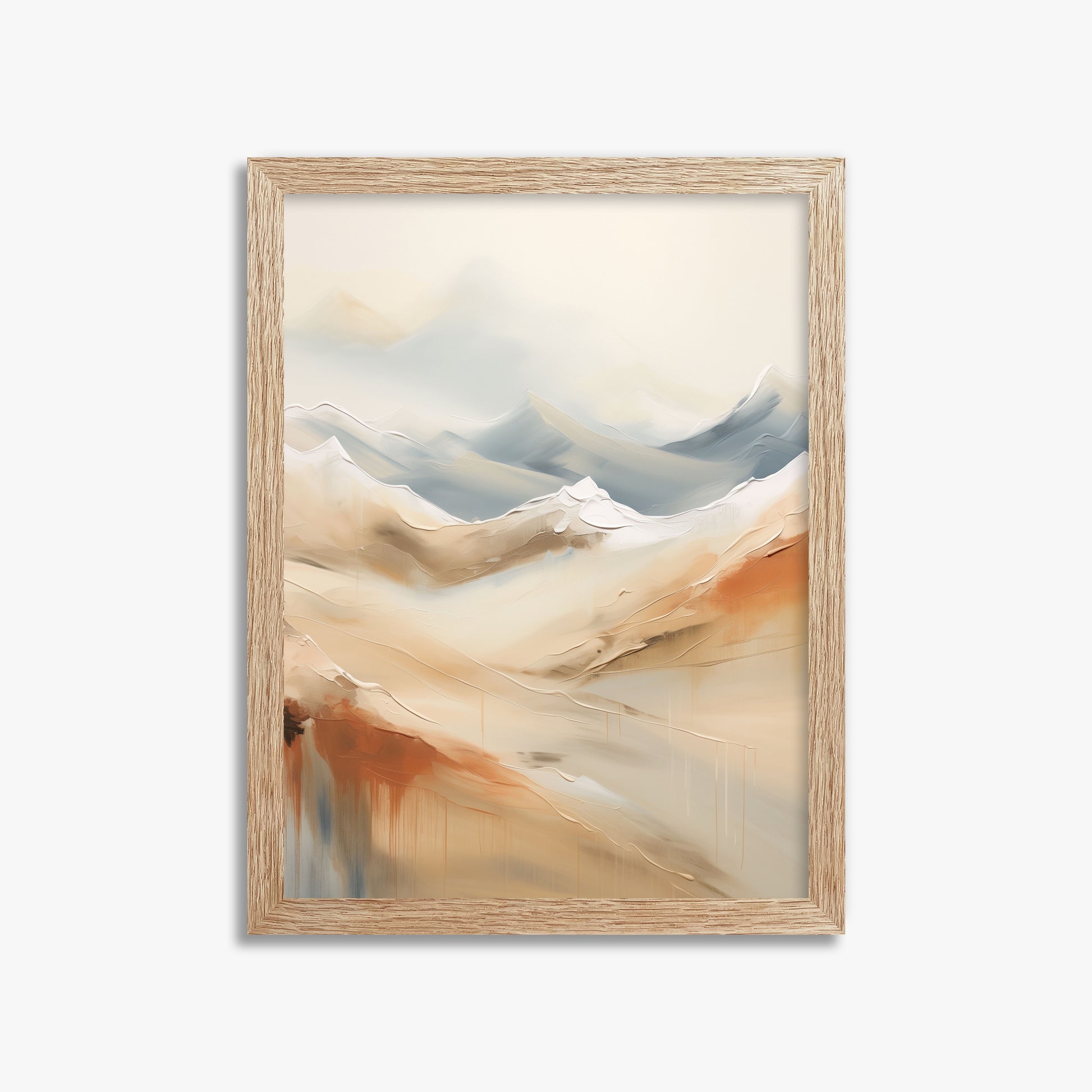 Serene Summit Haze, 30x40cm Framed Art Reproduction With Raw Oak Frame