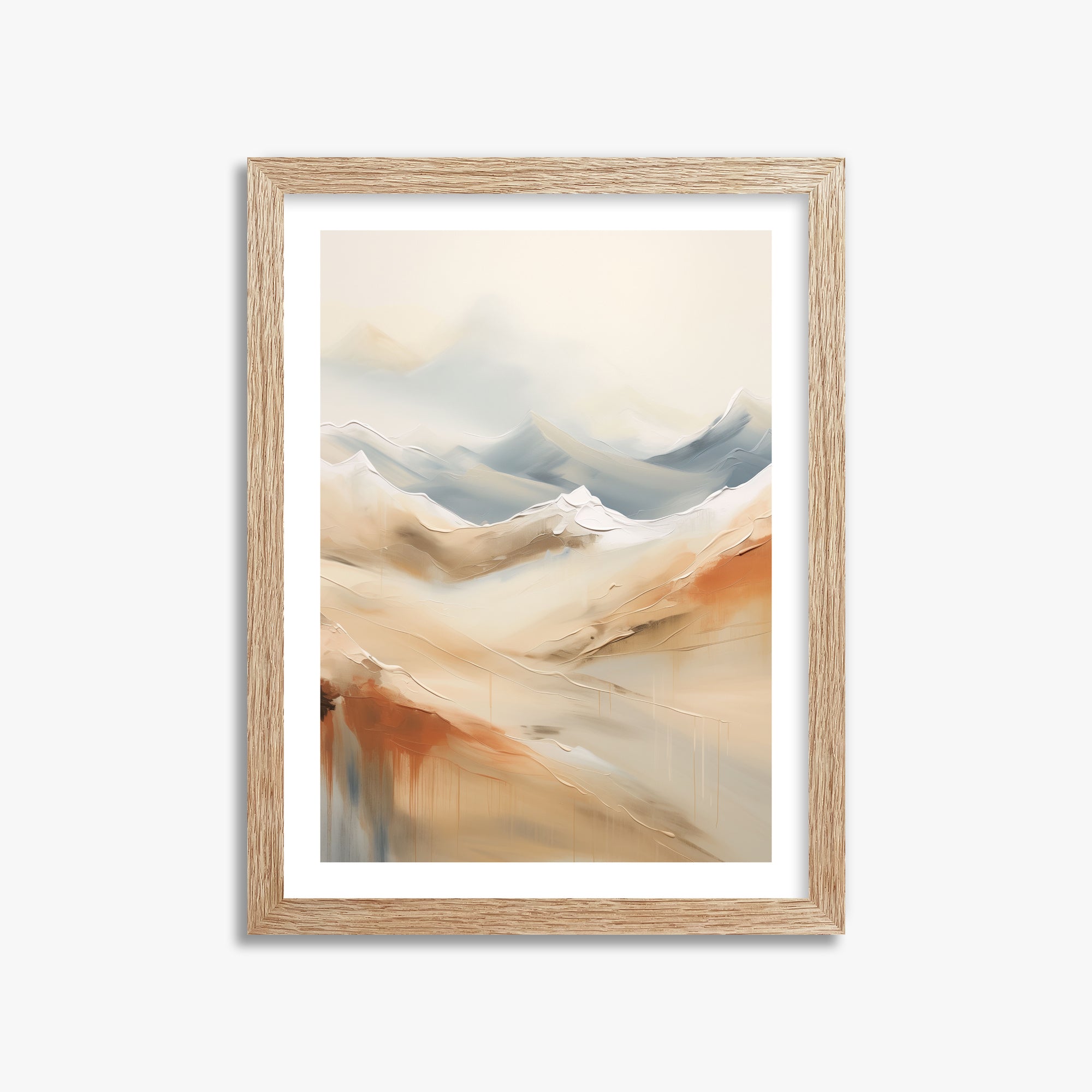 Serene Summit Haze, 30x40cm Framed Art Reproduction With Raw Oak Frame