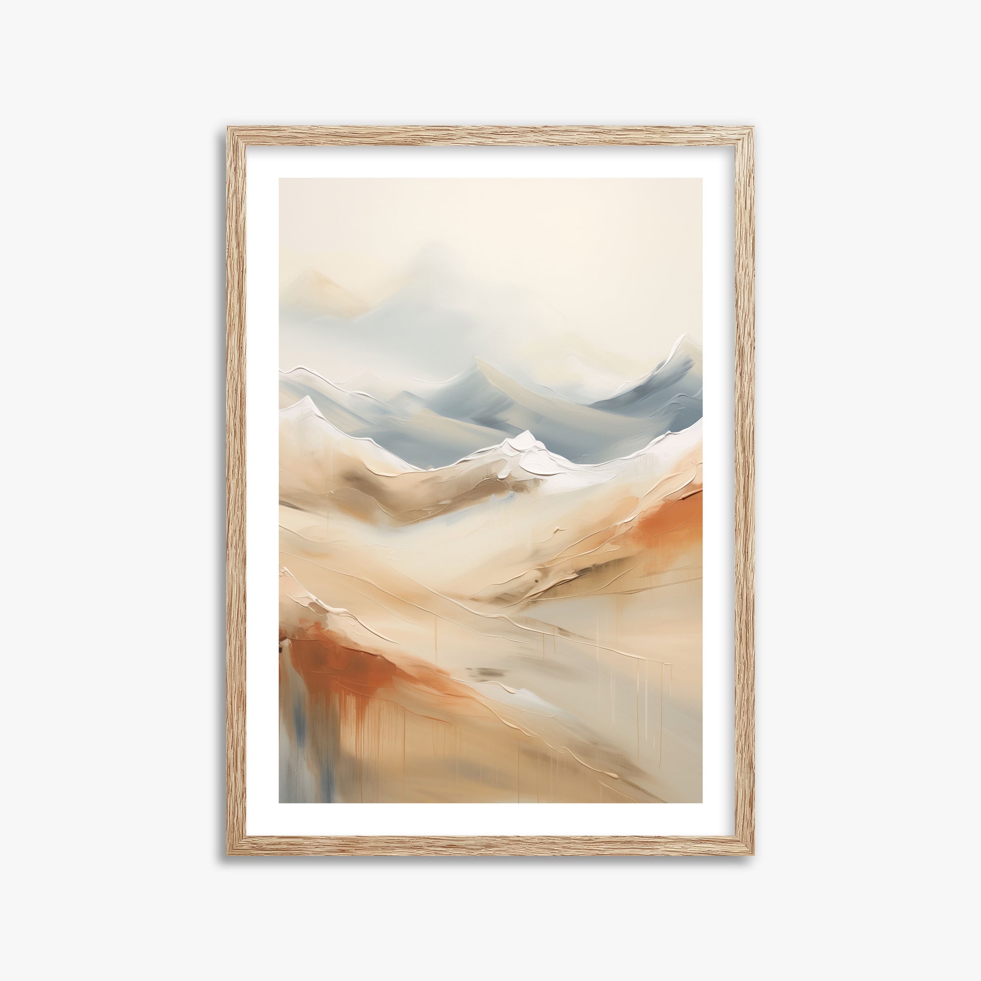 Serene Summit Haze, 50x70cm Framed Art Reproduction With Raw Oak Frame