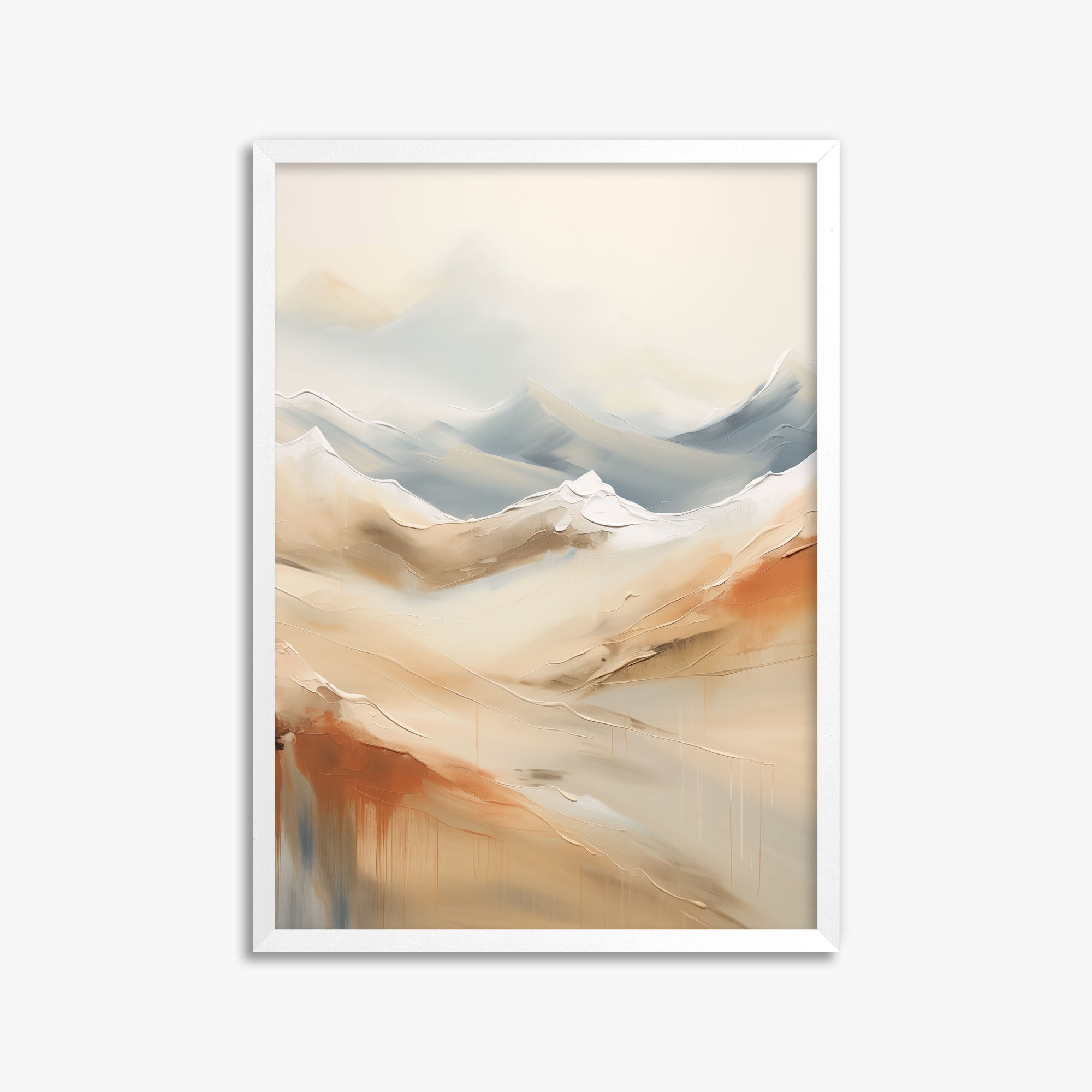 Serene Summit Haze, 50x70cm Framed Poster With White Frame