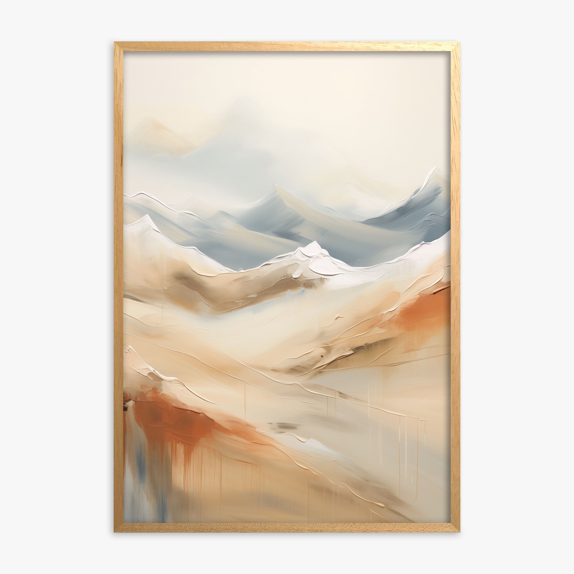 Serene Summit Haze, Oak Framed Poster With Oak Frame