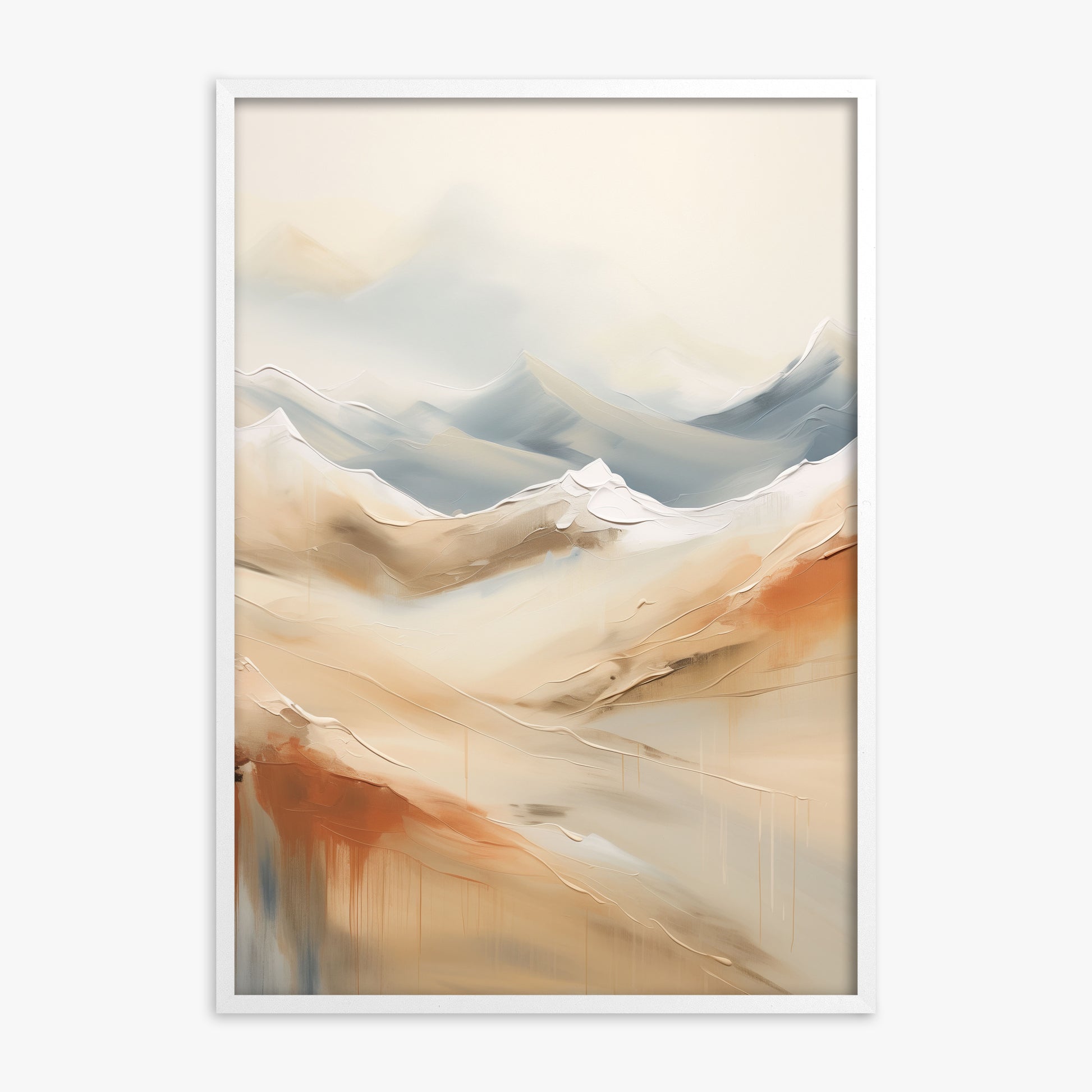 Serene Summit Haze, White Framed Poster With White Frame