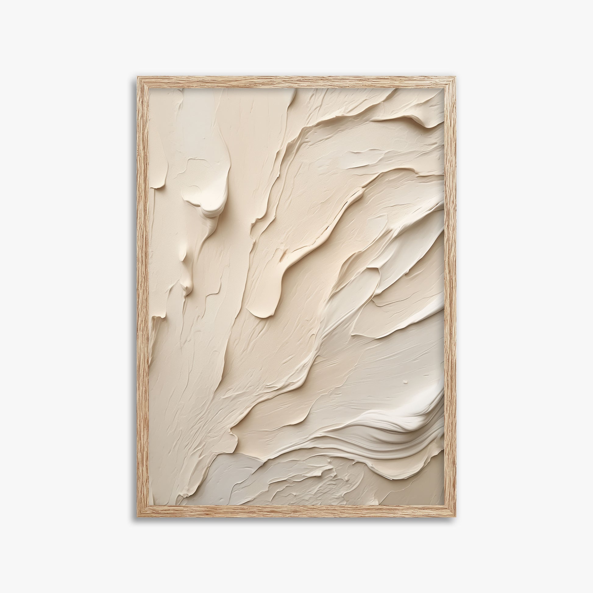 Creamy Cascade, 50x70cm Framed Art Reproduction With Raw Oak Frame