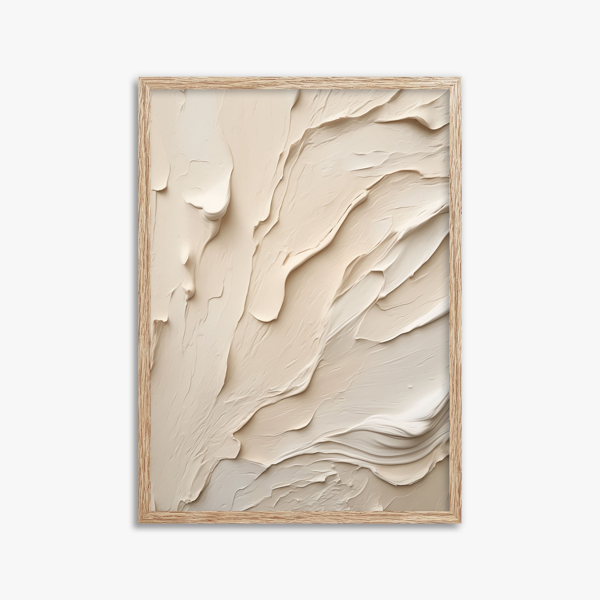 Creamy Cascade, 50x70cm Framed Art Reproduction With Raw Oak Frame
