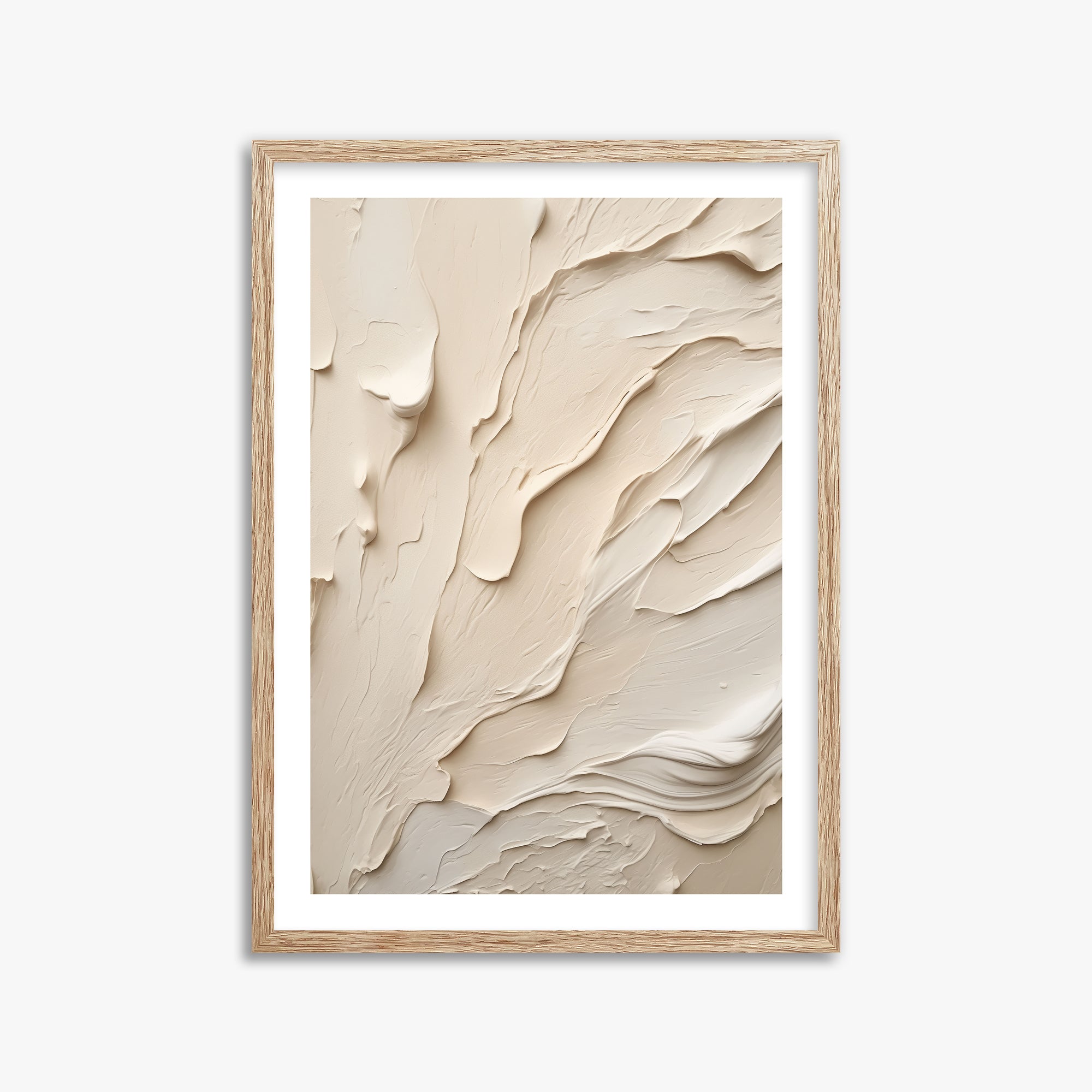Creamy Cascade, 50x70cm Framed Art Reproduction With Raw Oak Frame